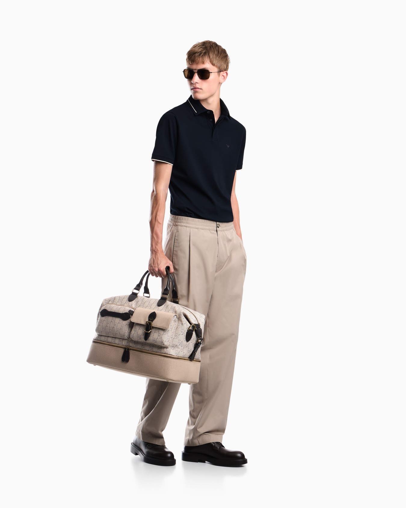 Piqué polo shirt with stripe detail on the collar Slide 1