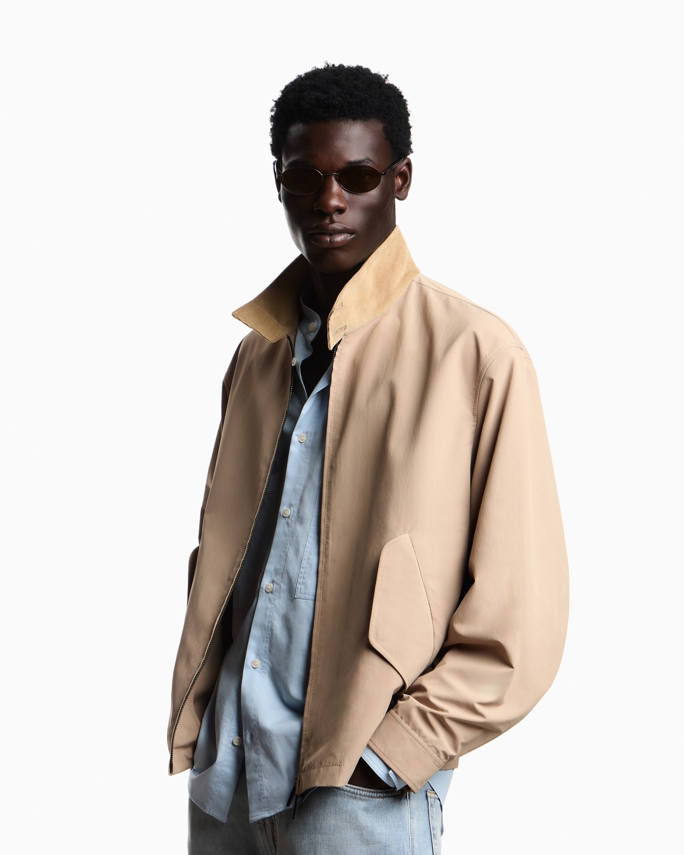 Regular fit blouson jacket in plain fabric with cotton Slide 2