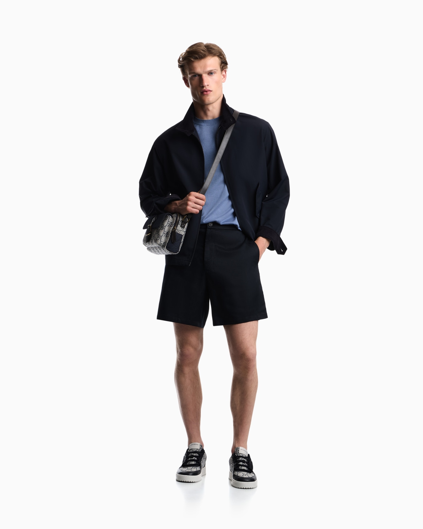 Regular fit blouson jacket in plain fabric with cotton Slide 1