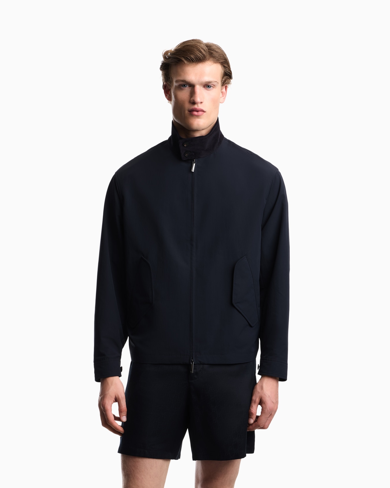 Regular fit blouson jacket in plain fabric with cotton Slide 3