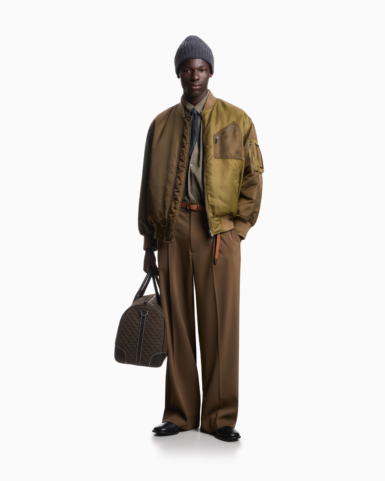 Blouson jacket with ribbed trims and zippered sleeve pocket Slide 1