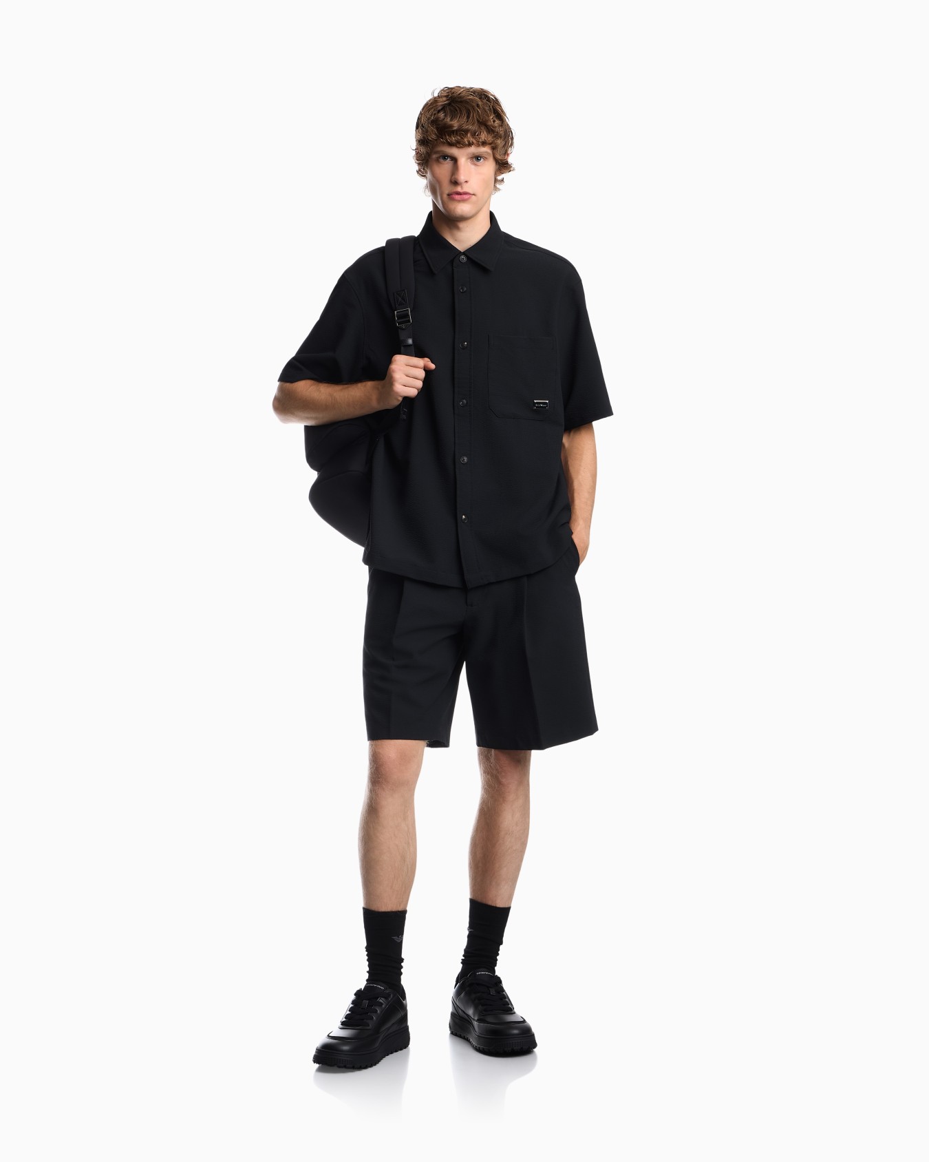 Bermuda shorts in seersucker with down and feather padding Slide 1