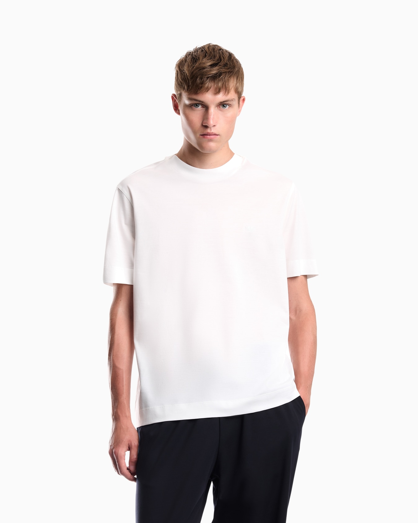 Jersey T-shirt with micro eagle embroidery Slide 3