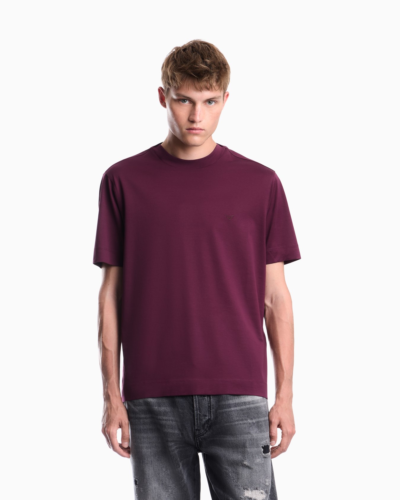 Jersey T-shirt with micro eagle embroidery Slide 3