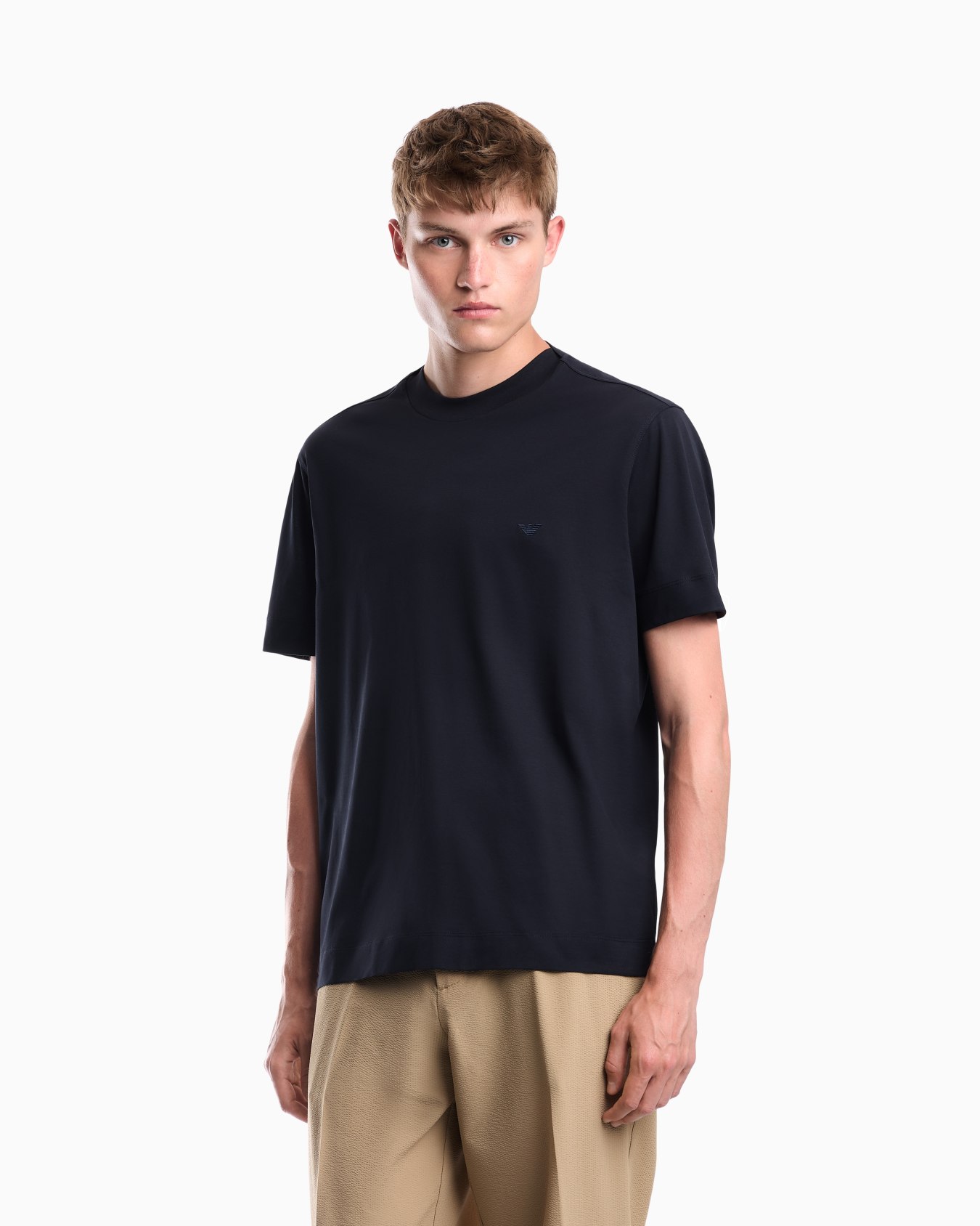 Jersey T-shirt with micro eagle embroidery Slide 3
