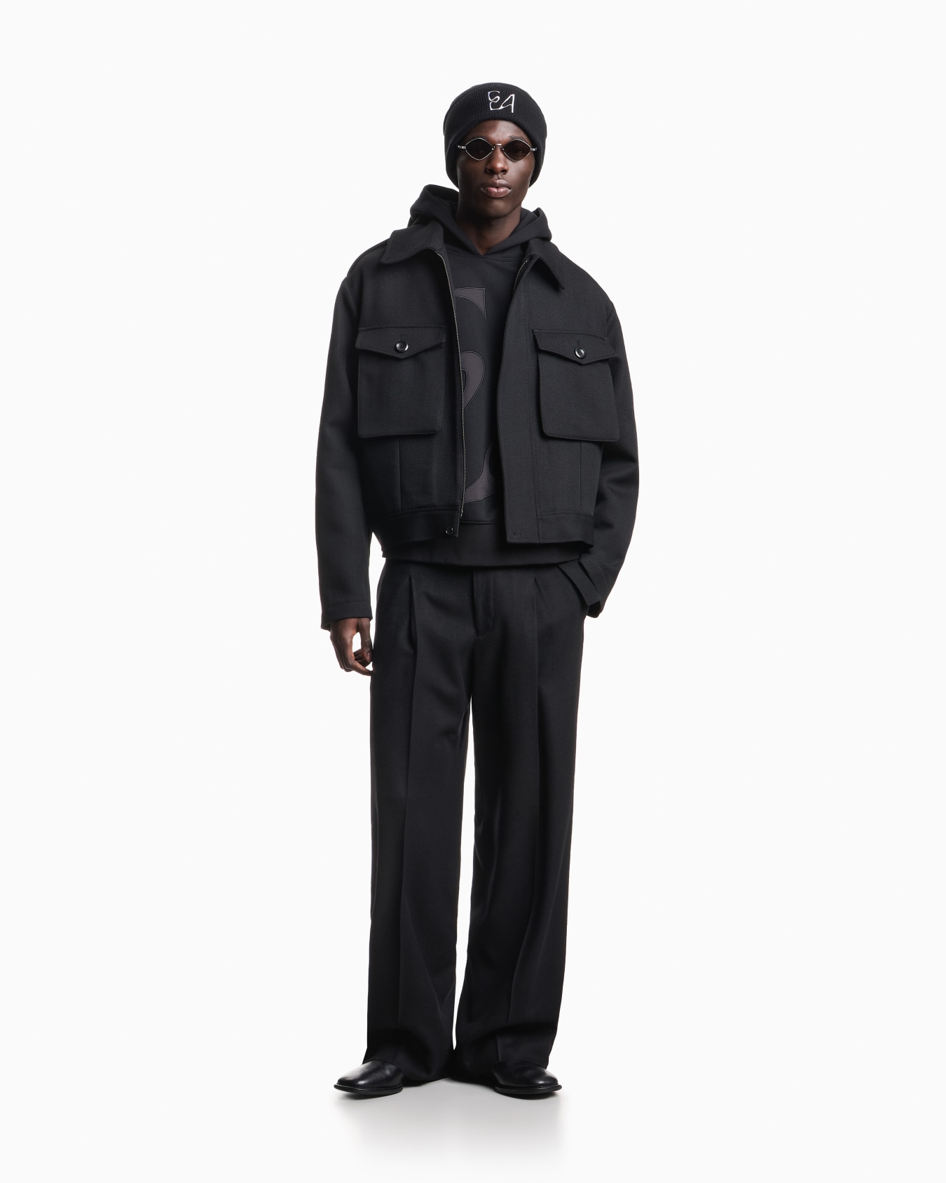 French terry jersey hoodie with oversized ea embroidery Slide 1