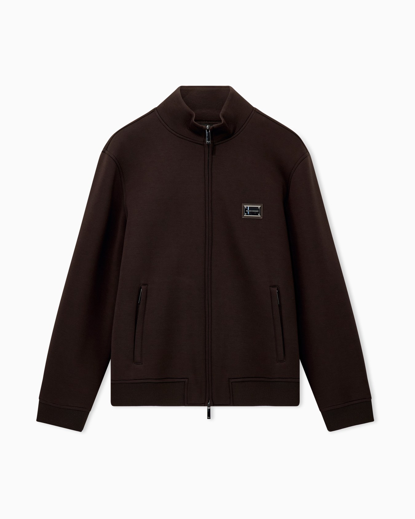 Sweatshirt in modal fleece with full zip and logo patch Slide 0