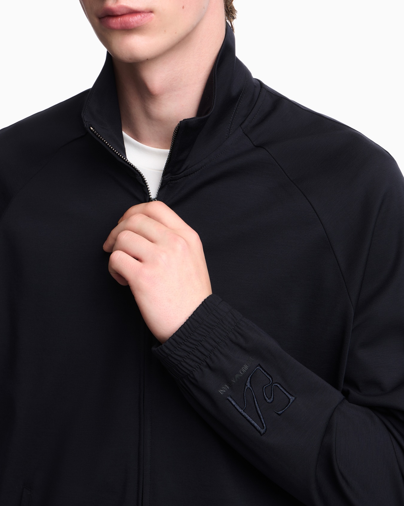Sweatshirt in interlock jersey with high collar and zip Slide 6
