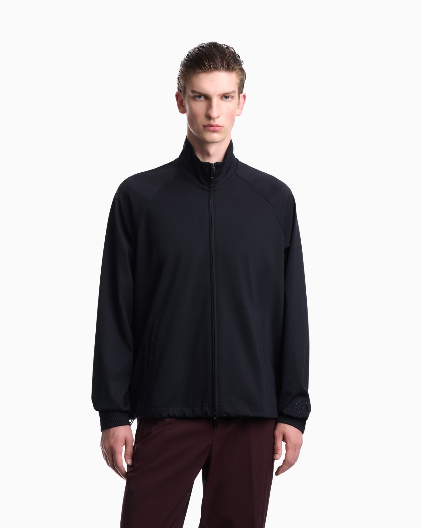 Sweatshirt in interlock jersey with high collar and zip Slide 3