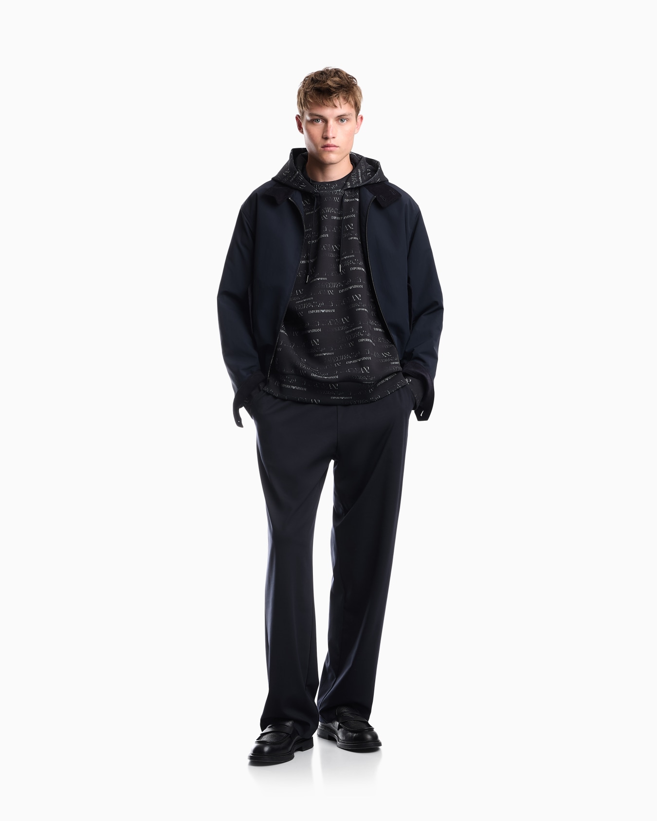 Double jersey hoodie with all-over logo print Slide 1