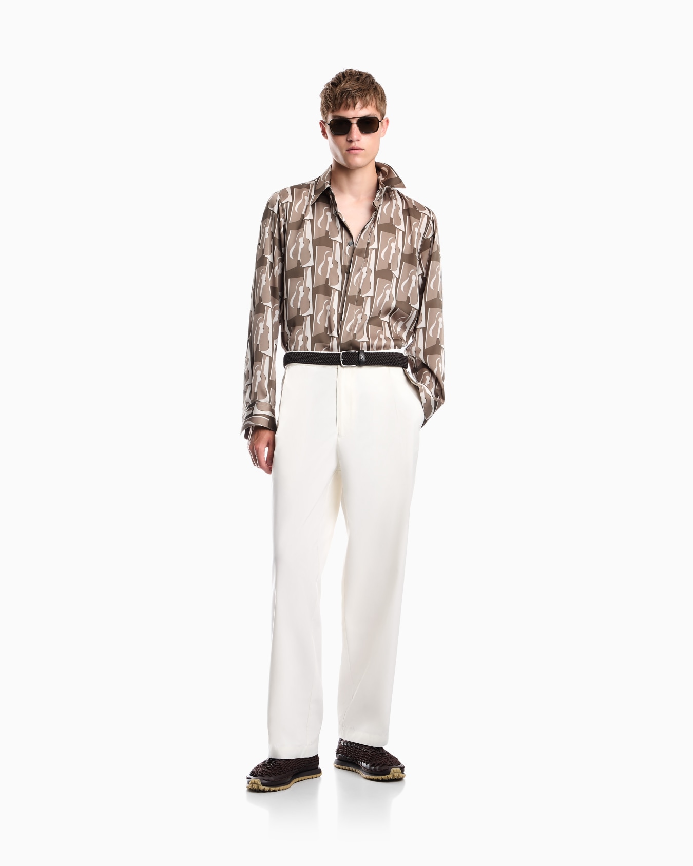 Regular fit cotton poplin trousers with elasticated waist Slide 1