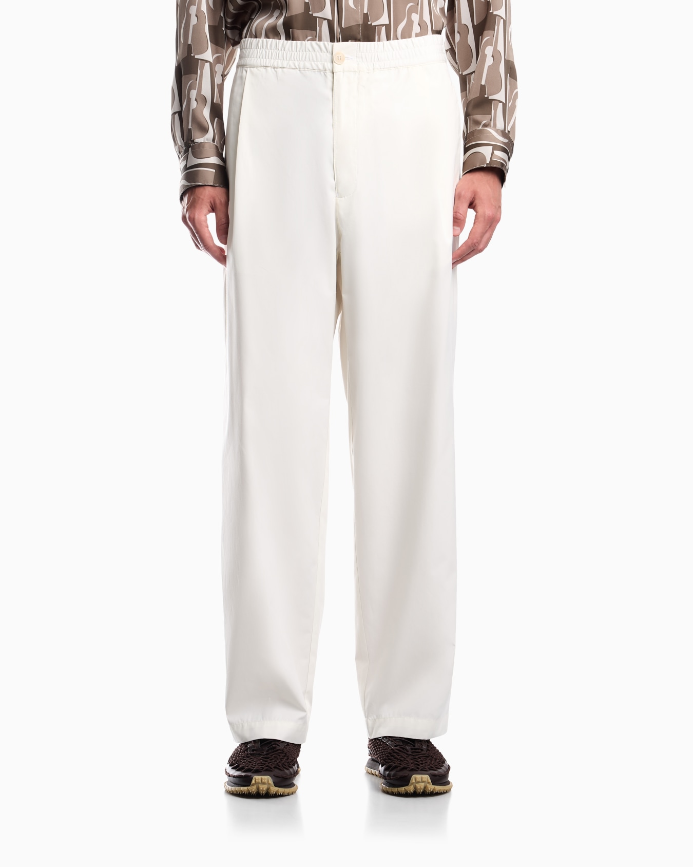 Regular fit cotton poplin trousers with elasticated waist Slide 3