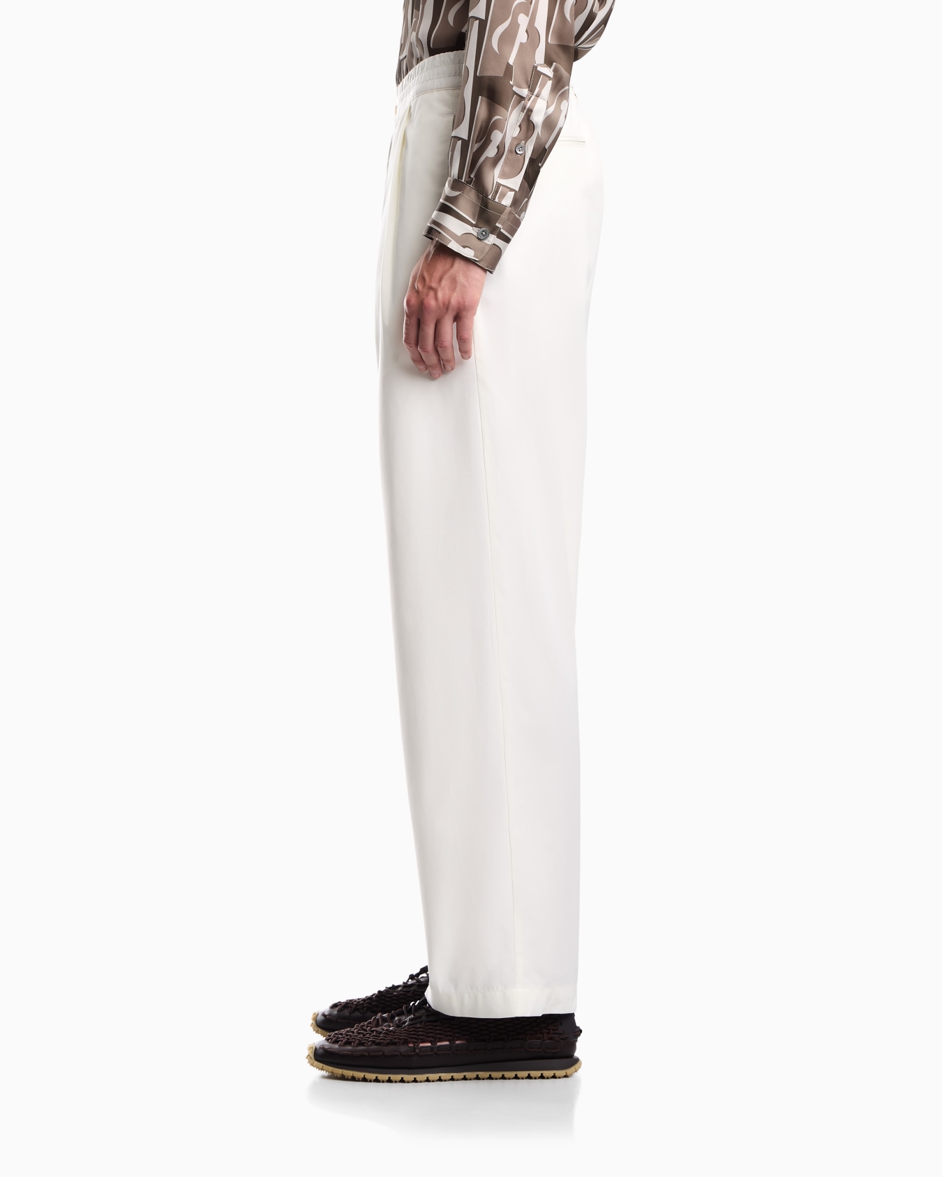 Regular fit cotton poplin trousers with elasticated waist Slide 7