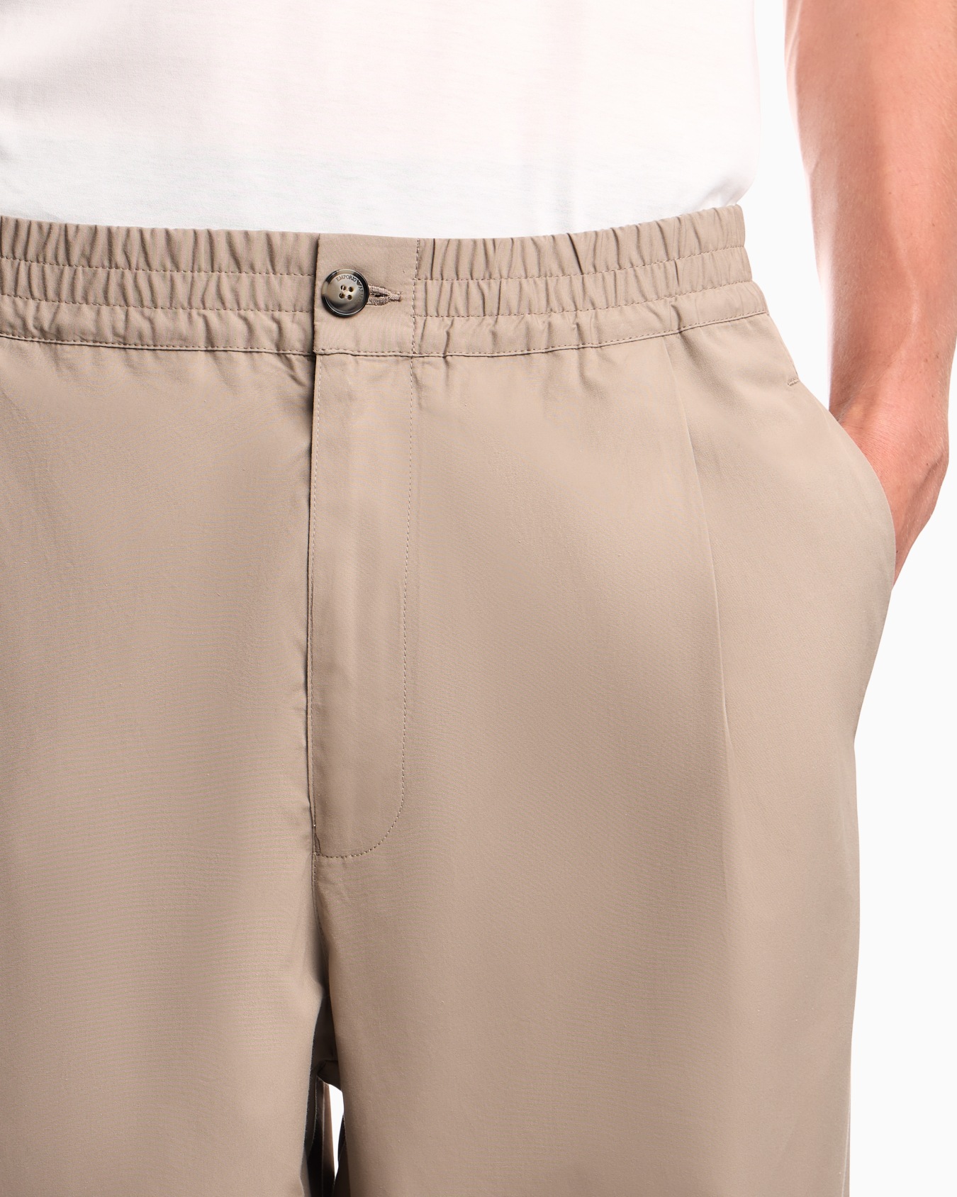 Regular fit cotton poplin trousers with elasticated waist Slide 6