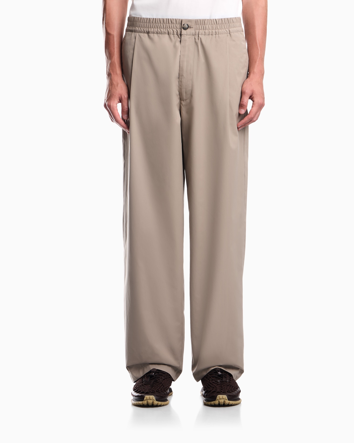 Regular fit cotton poplin trousers with elasticated waist Slide 3