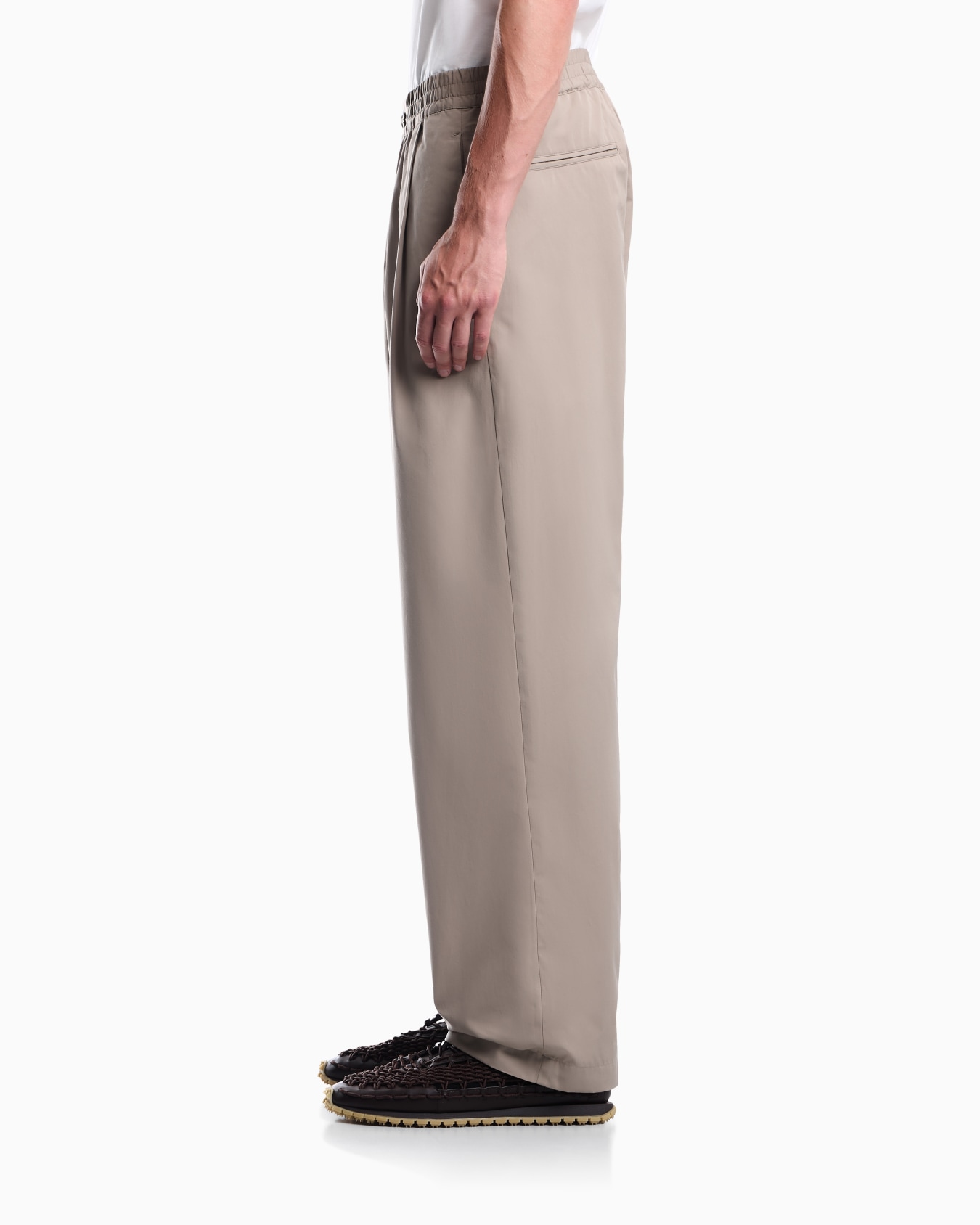Regular fit cotton poplin trousers with elasticated waist Slide 7