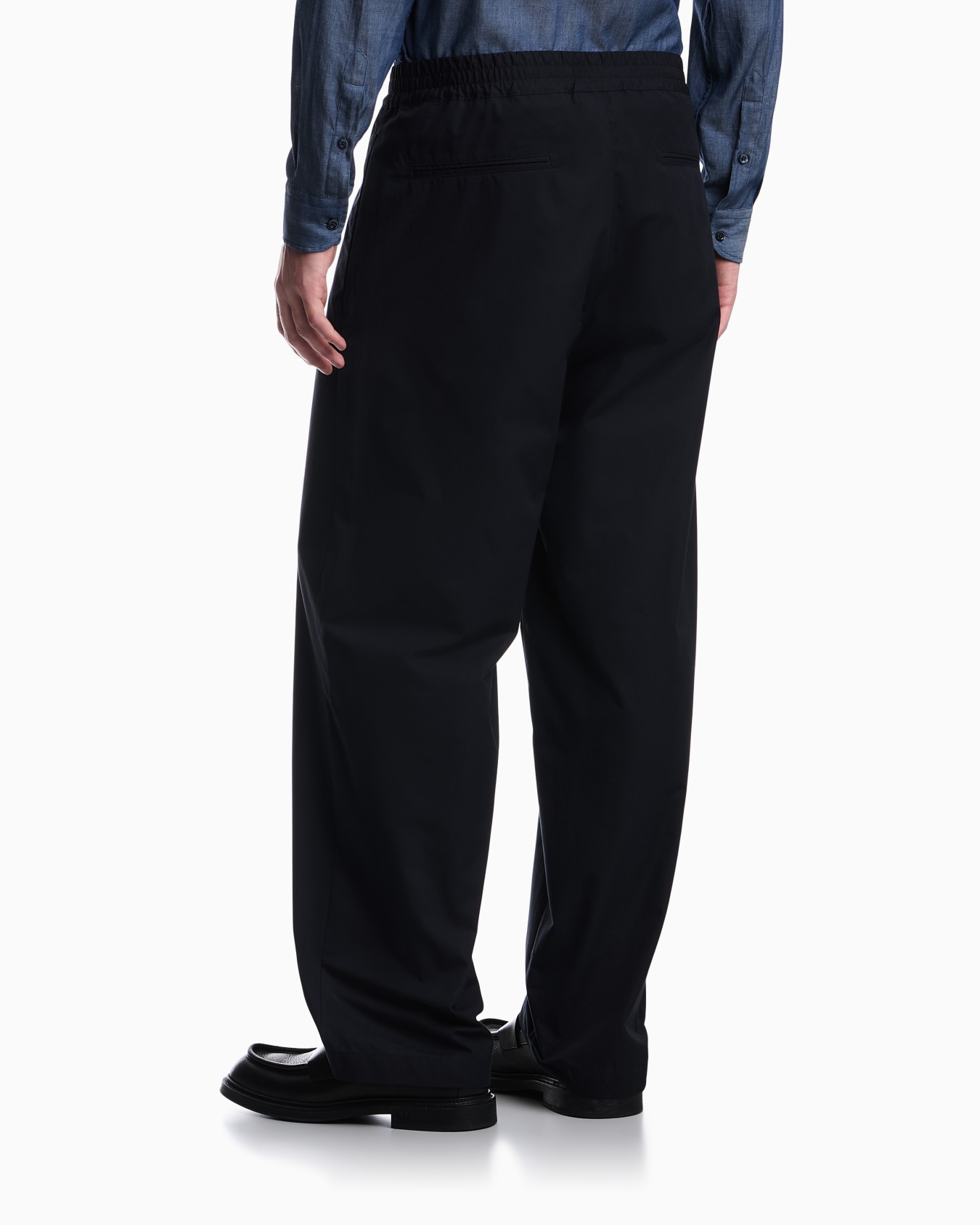 Regular fit cotton poplin trousers with elasticated waist Slide 5