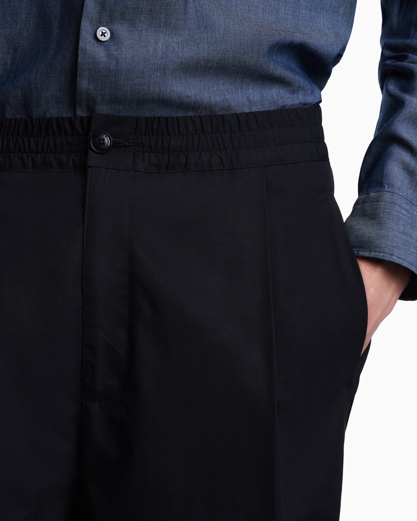 Regular fit cotton poplin trousers with elasticated waist Slide 6