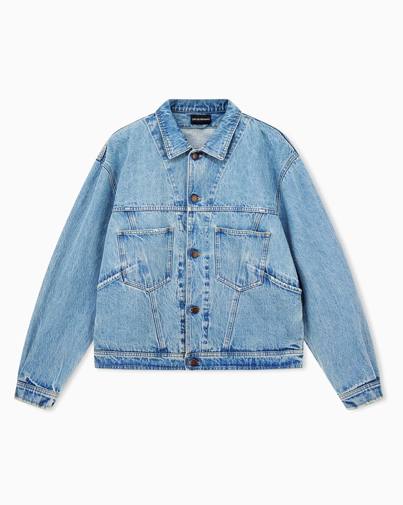 Blouson en denim de coton délavé avec boutons en métal Diapositive 0