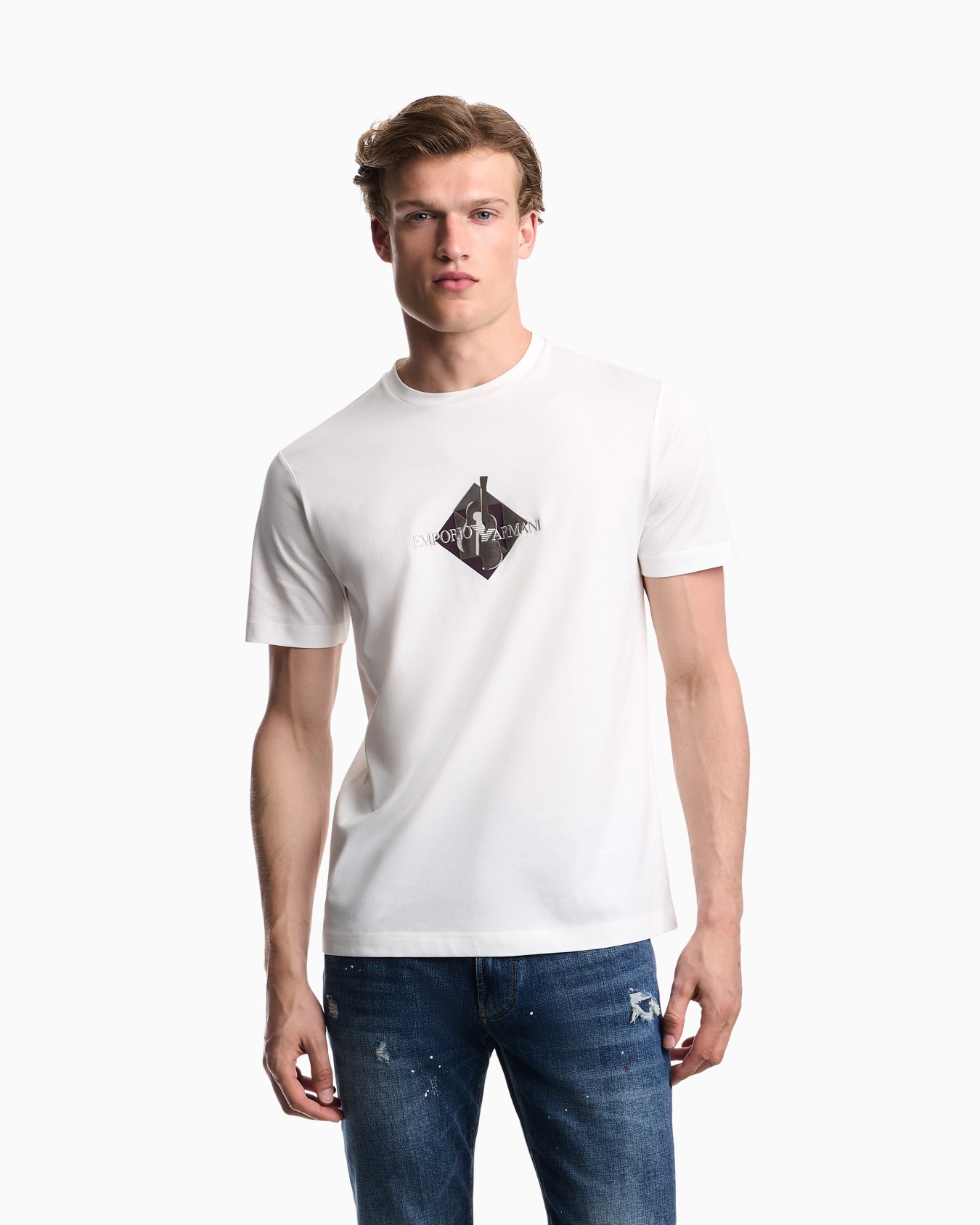 Camiseta de algodón con estampado de guitarra en un rombo Diapositiva 3