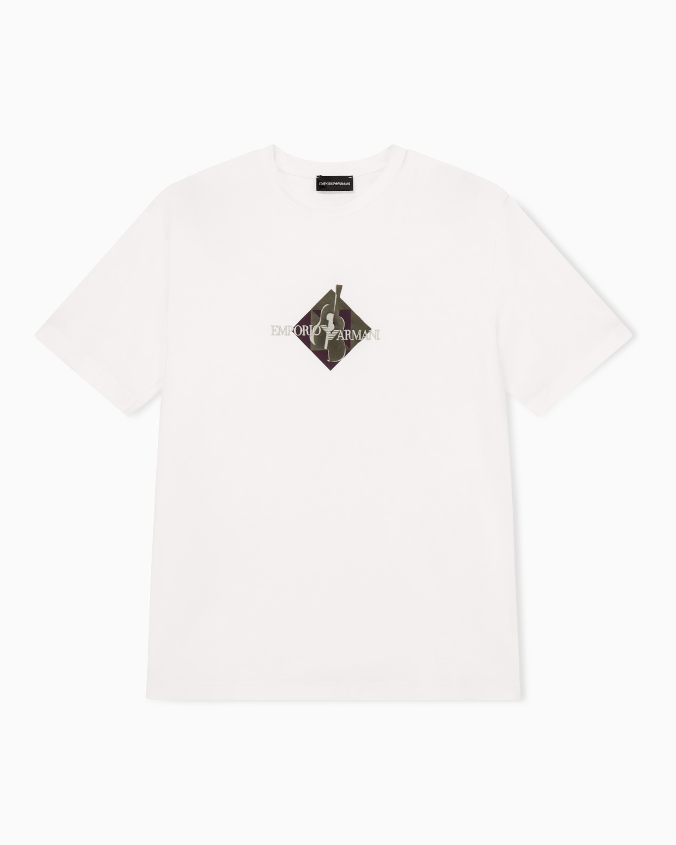 Camiseta de algodón con estampado de guitarra en un rombo Diapositiva 0
