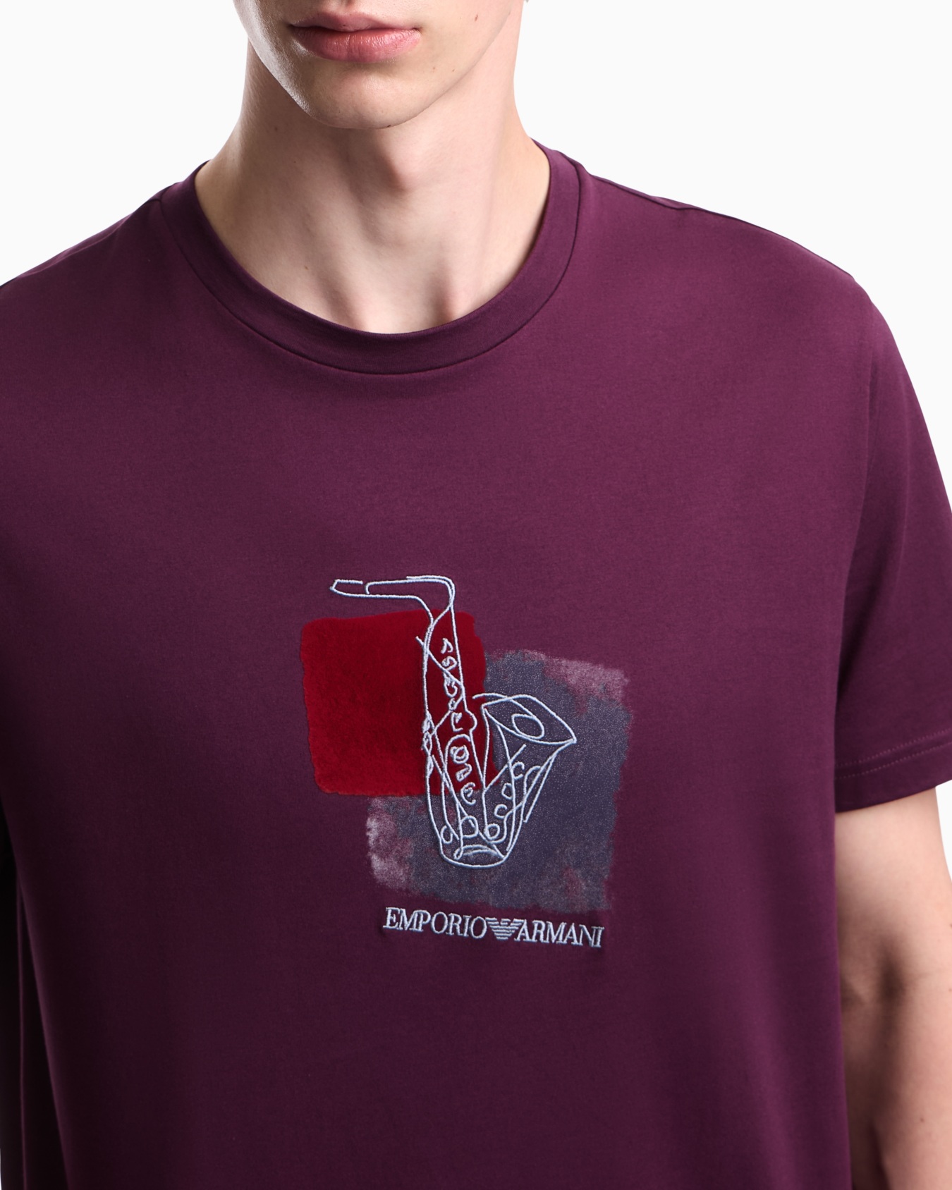 T-shirt girocollo in jersey di cotone con stampa a rombo Slide 6