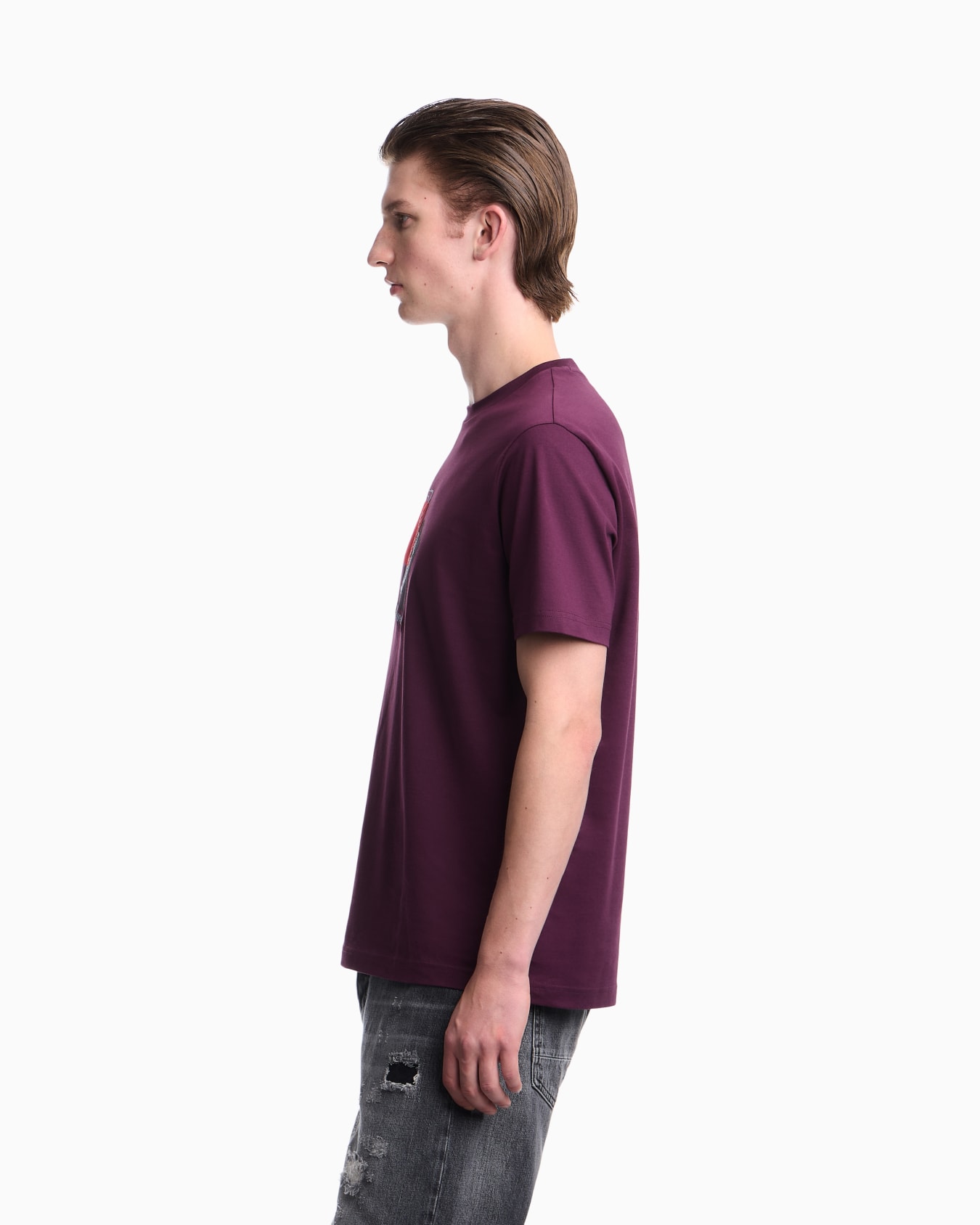 T-shirt girocollo in jersey di cotone con stampa a rombo Slide 7