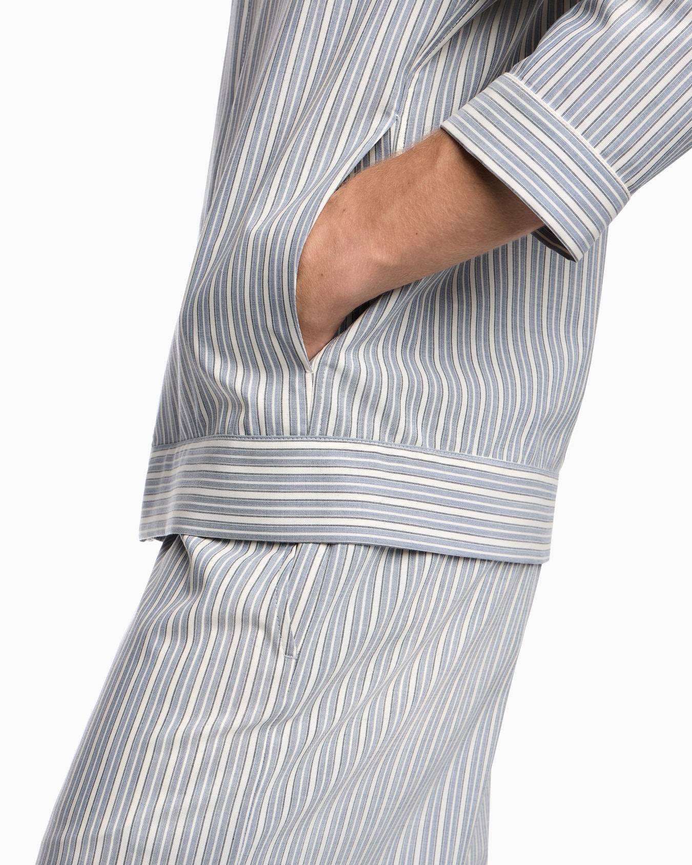 Blouson shirt in striped stretch virgin wool with V-neck Slide 6