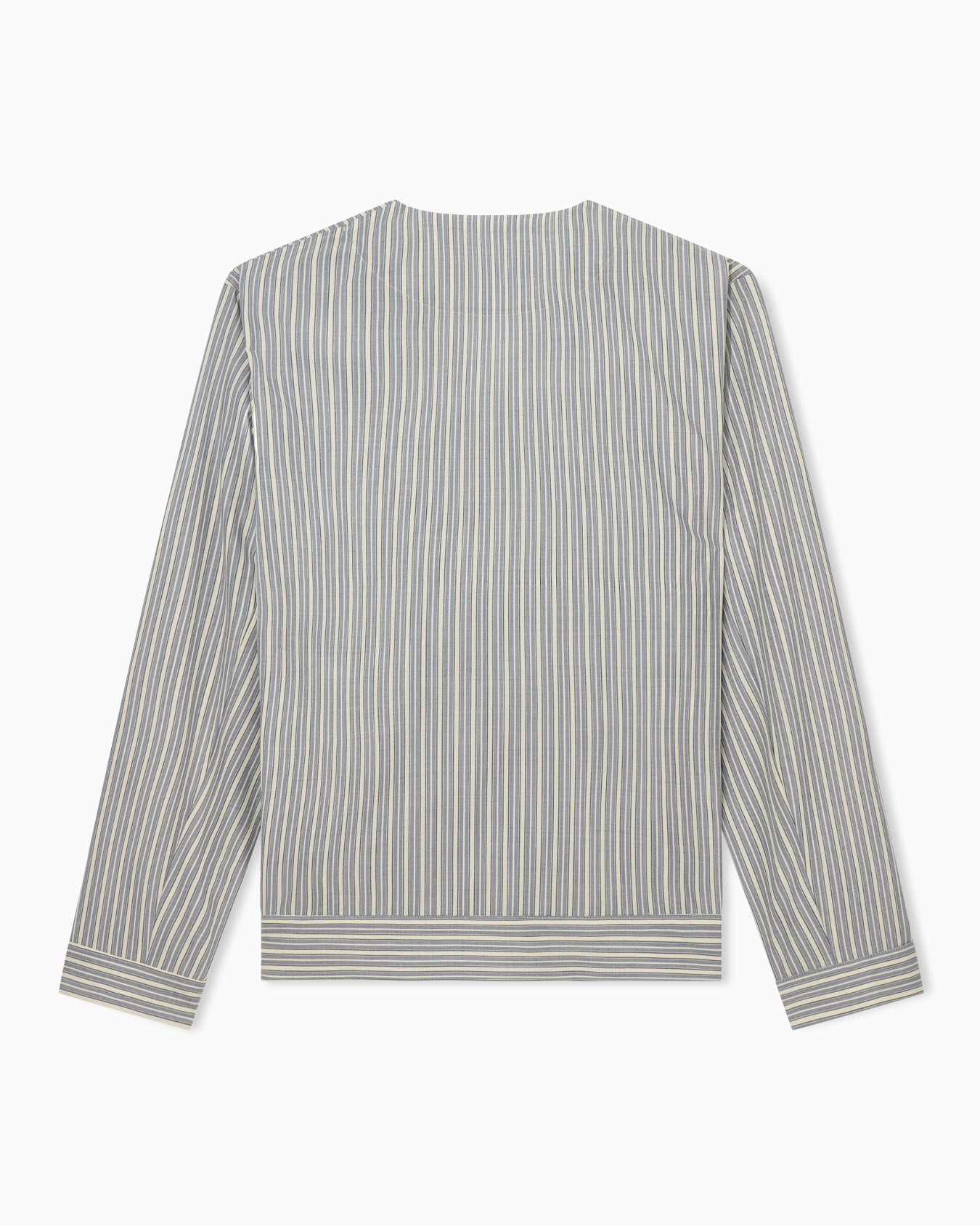 Blouson shirt in striped stretch virgin wool with V-neck Slide 1