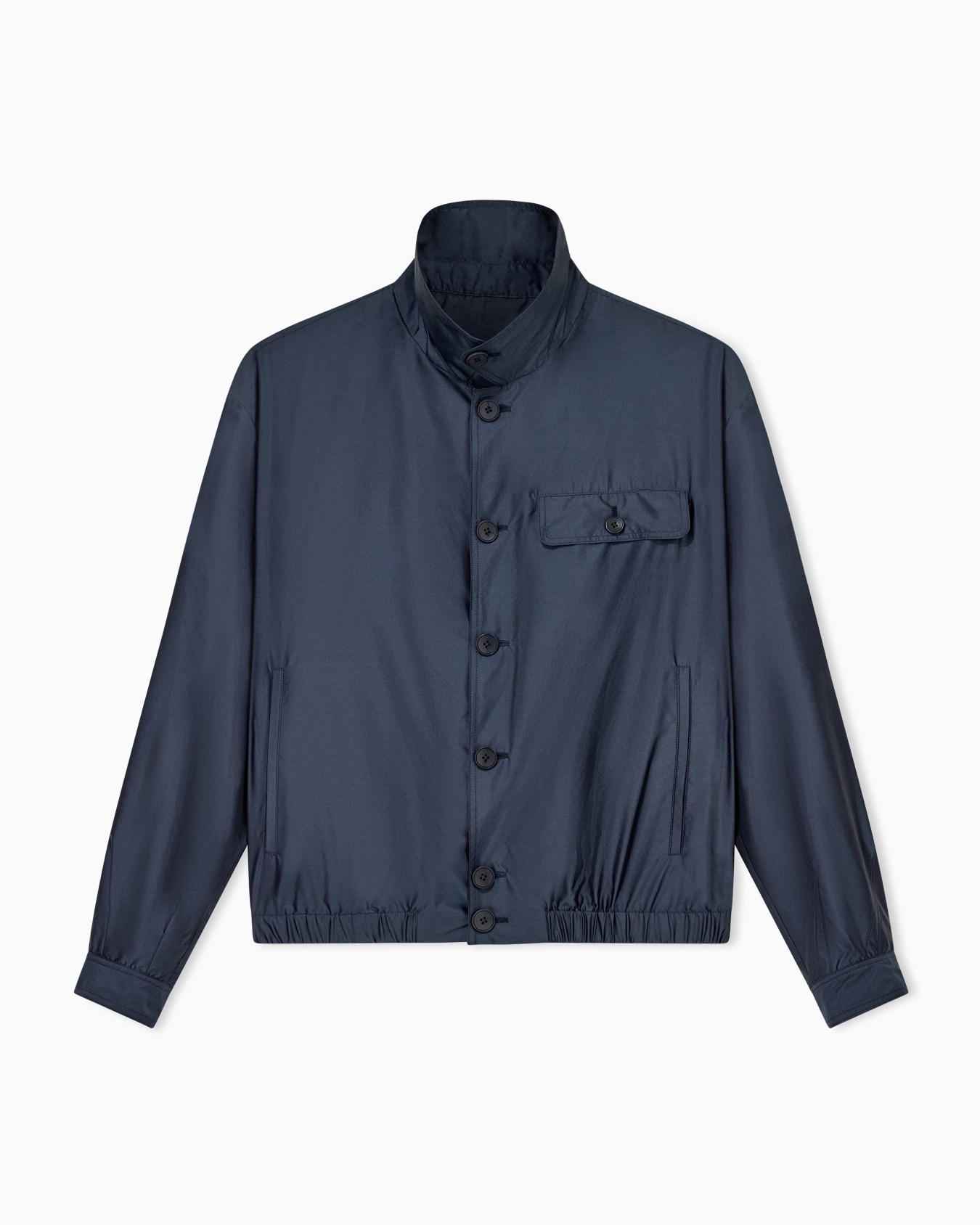 Blouson jacket in satin effect silk with a high collar Slide 0