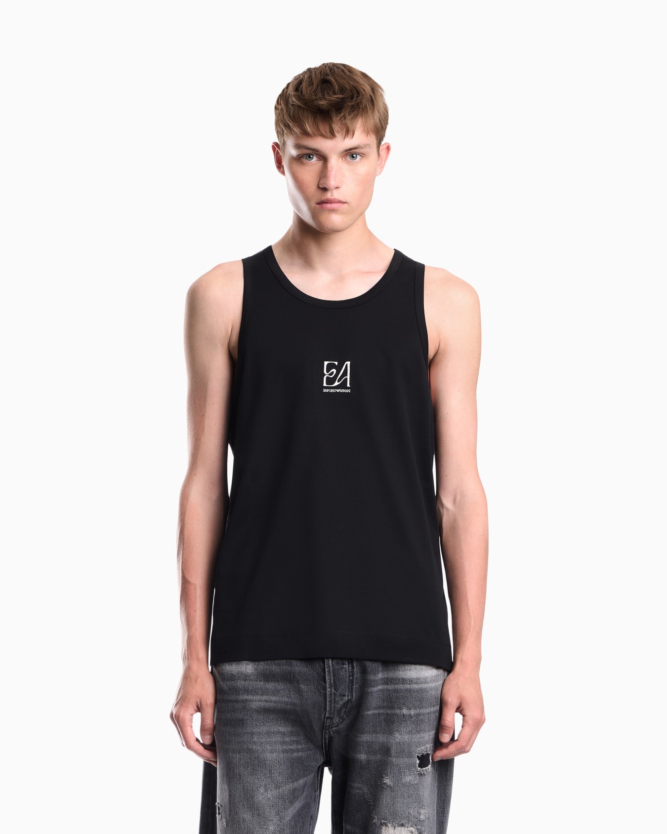 Cotton jersey tank top with an embroidered chest logo Slide 3