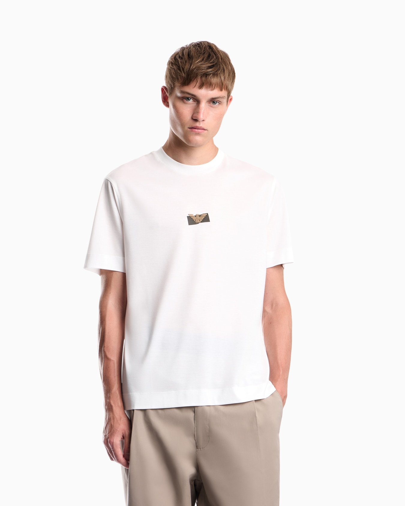 Jersey T-shirt in lyocell blend with embossed eagle and logo print Slide 3