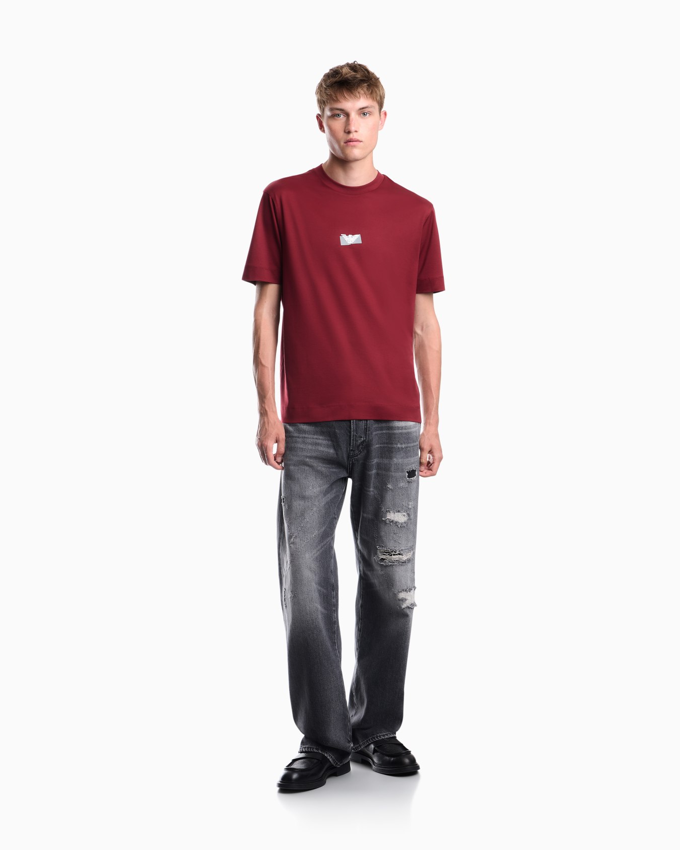 Jersey T-shirt in lyocell blend with embossed eagle and logo print Slide 1