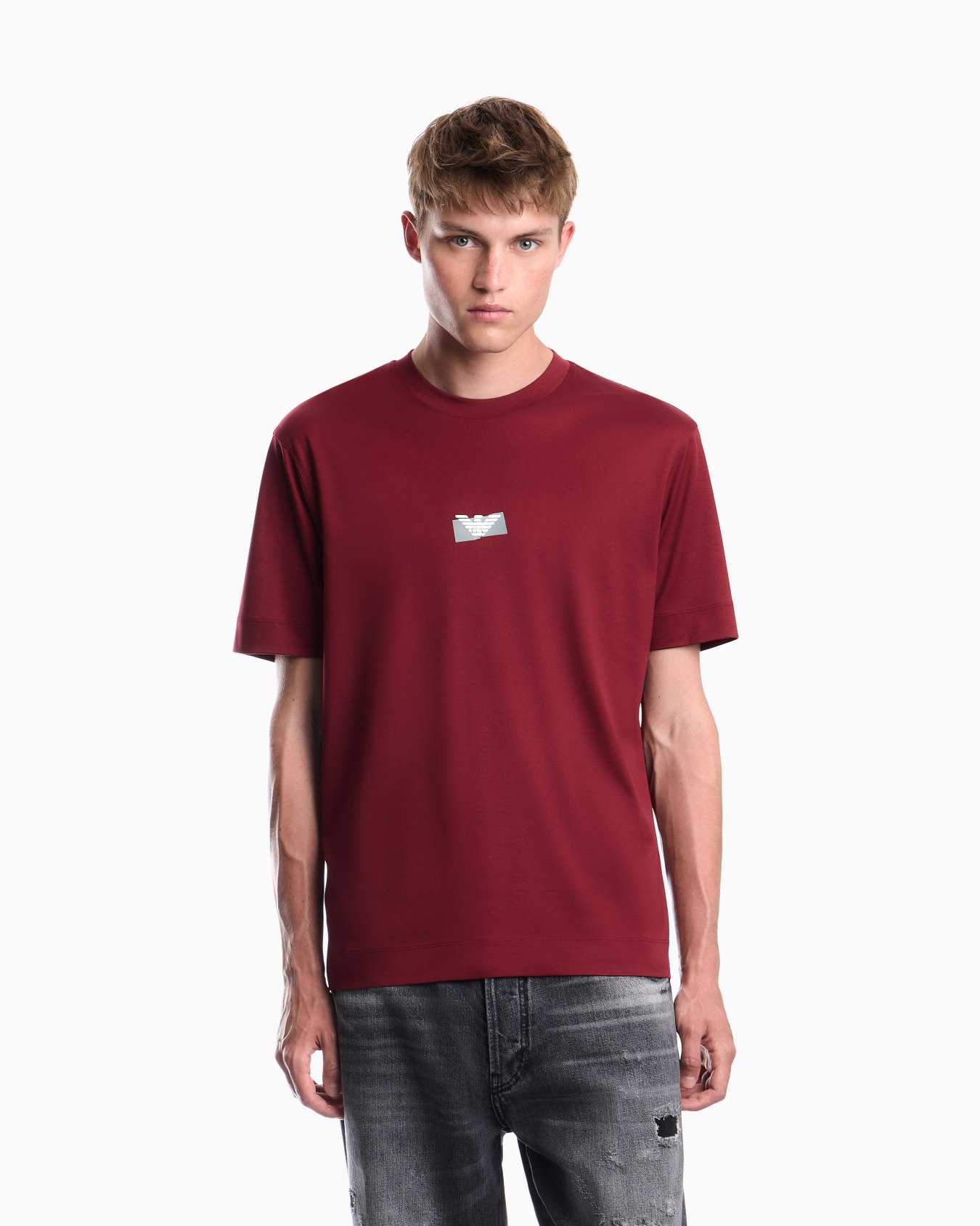 Jersey T-shirt in lyocell blend with embossed eagle and logo print Slide 3