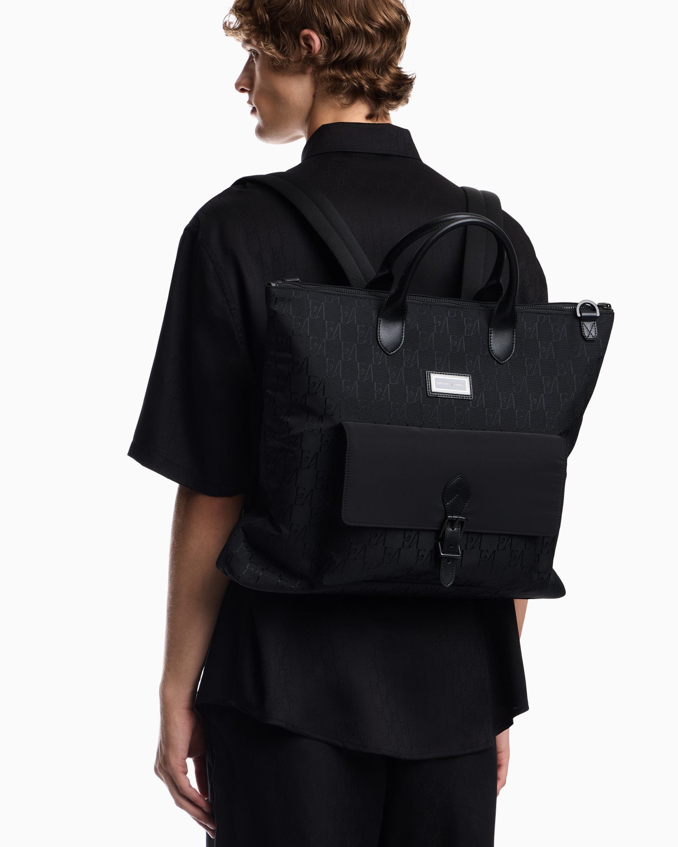 Tote bag with monogram pattern and bonded leather handles Slide 5