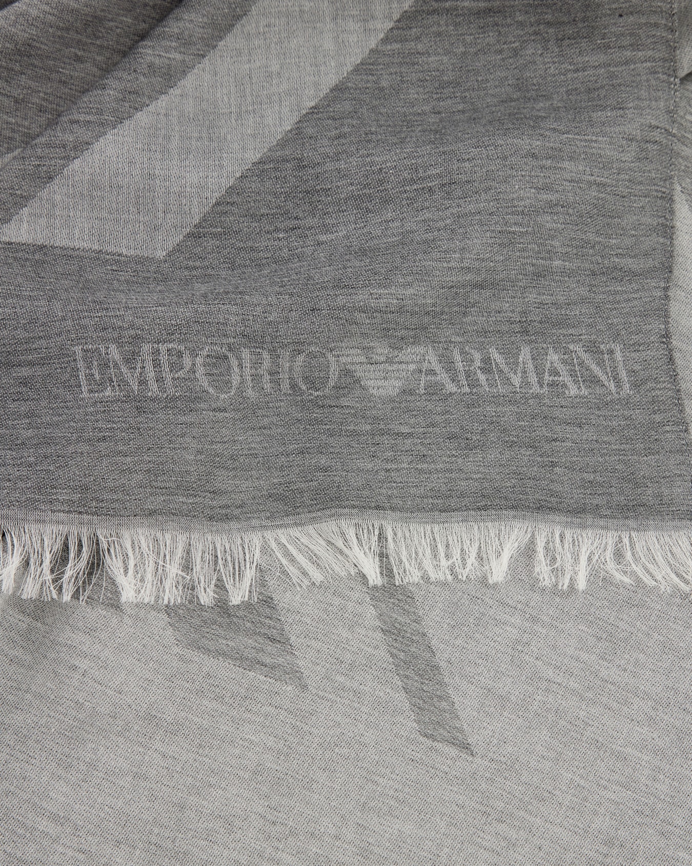 Stole in viscose and cotton with diagonal stripes and fringe Slide 1