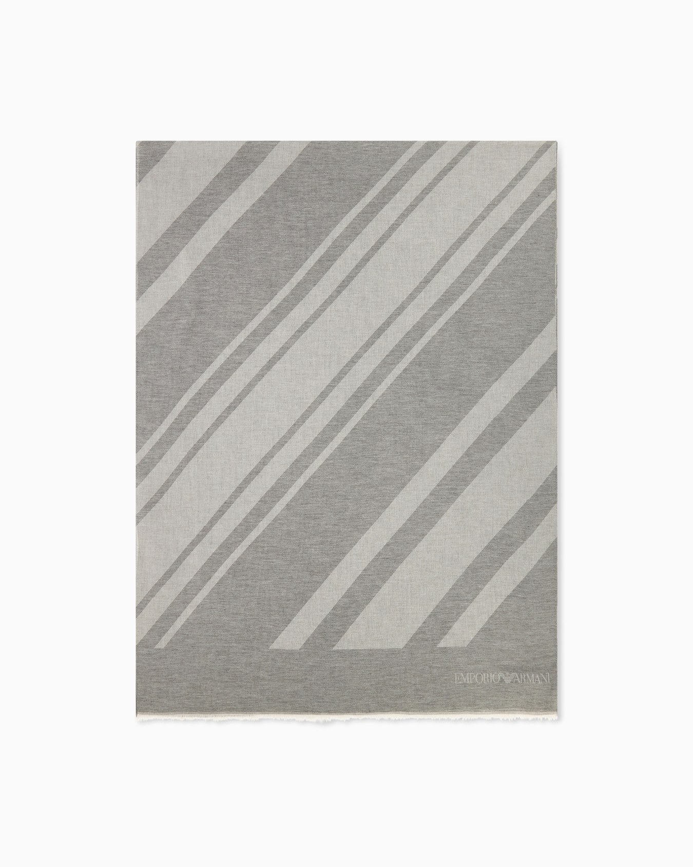 Stole in viscose and cotton with diagonal stripes and fringe Slide 0