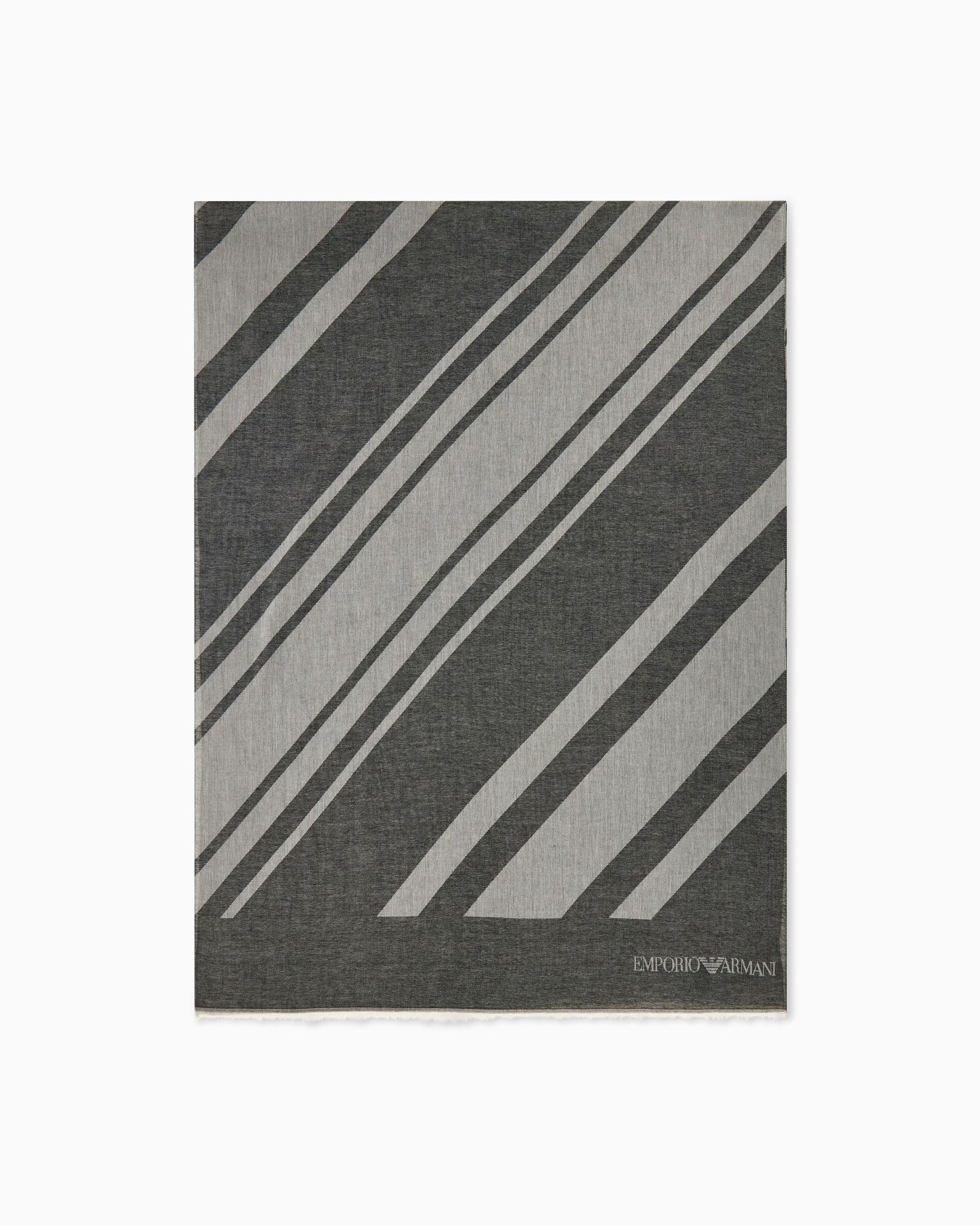 Stole in viscose and cotton with diagonal stripes and fringe Slide 0
