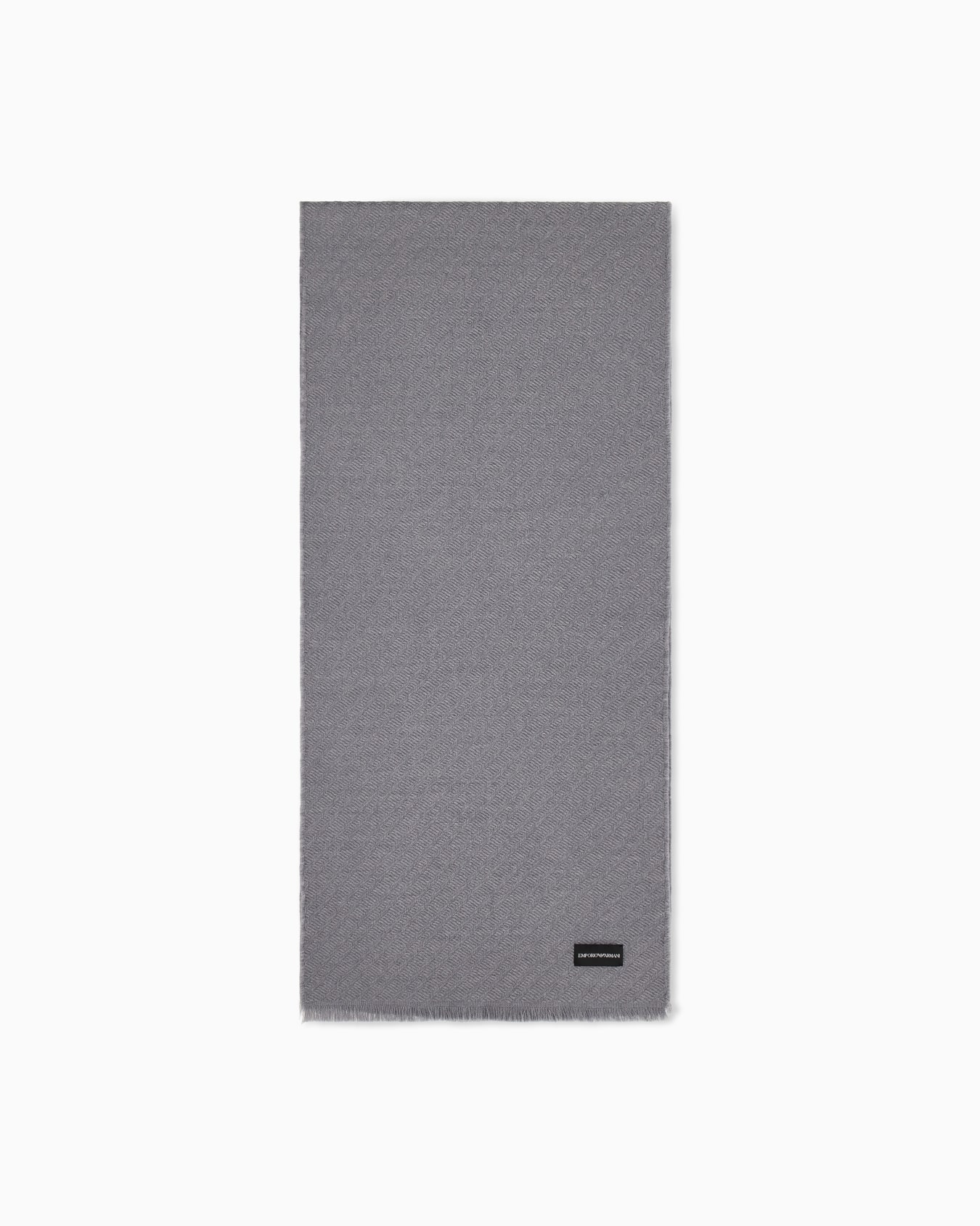 Scarf in virgin wool with diagonal pattern and fringed edges Slide 0