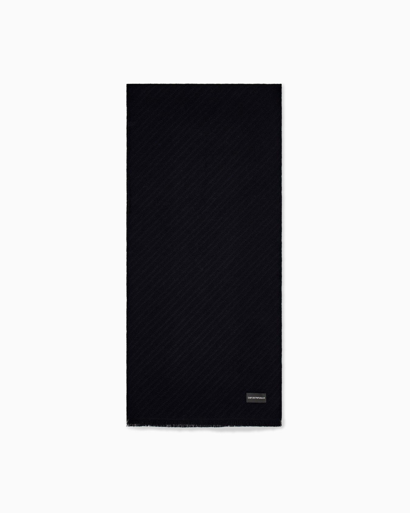 Scarf in virgin wool with diagonal pattern and fringed edges Slide 0
