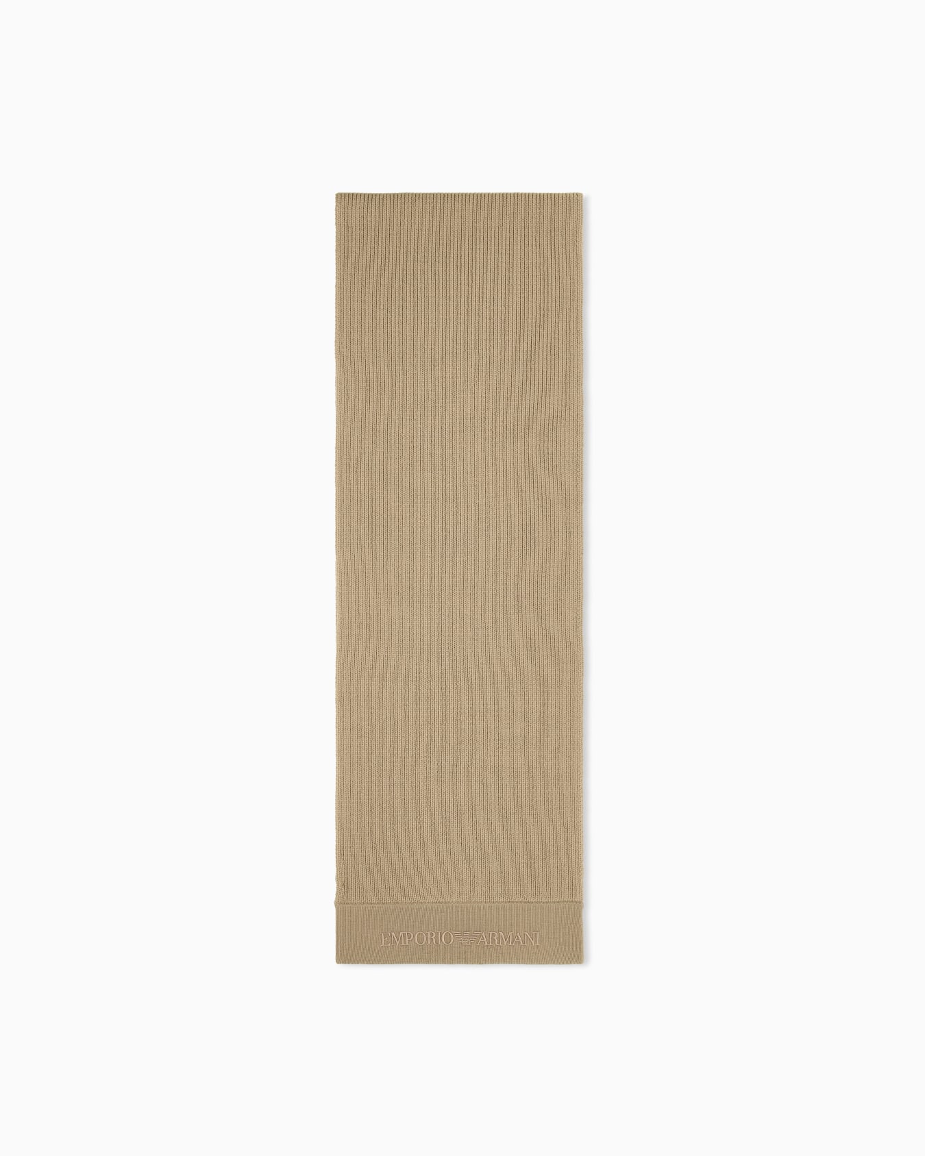 Ribbed virgin wool scarf with an embossed logo Slide 0