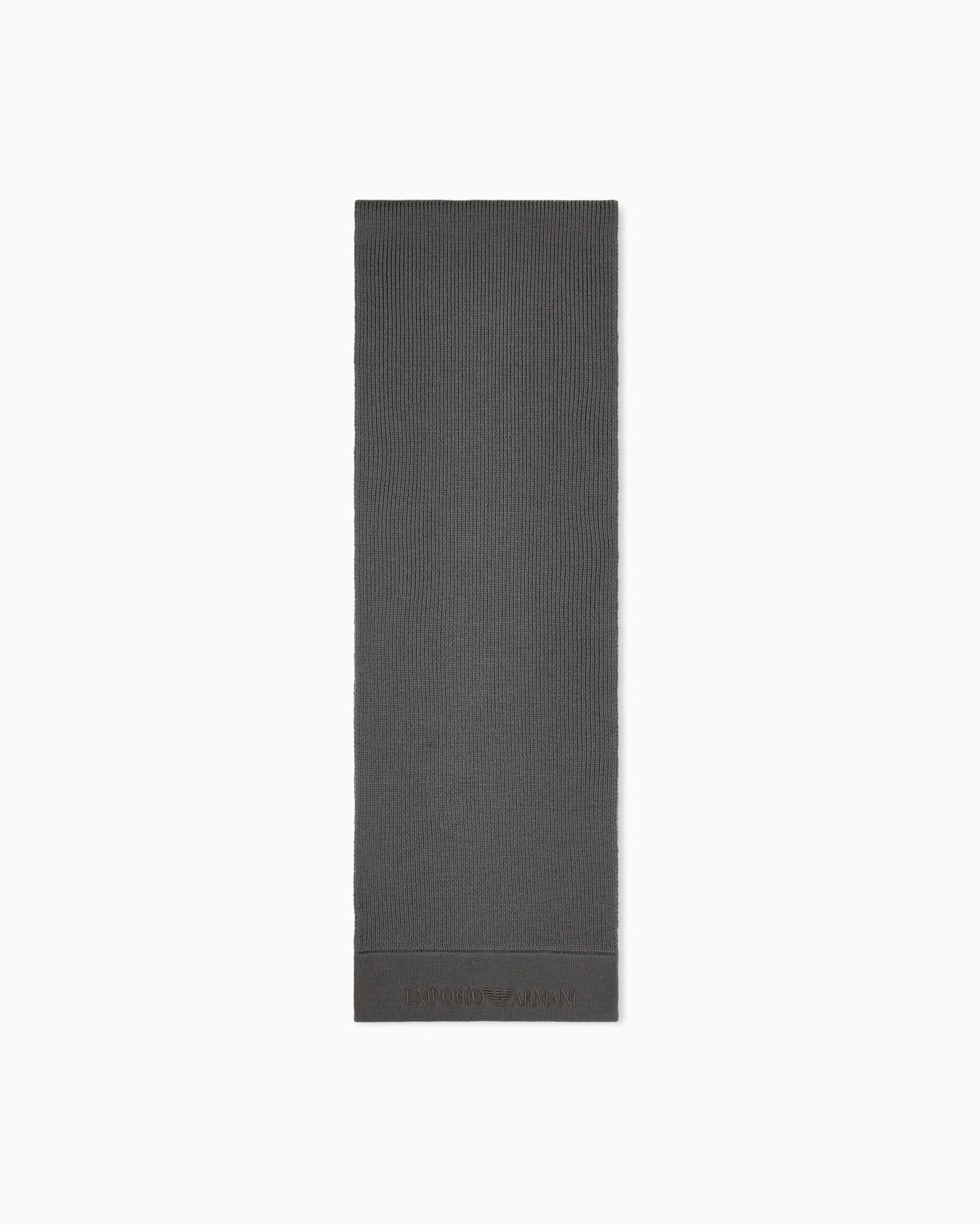 Ribbed virgin wool scarf with an embossed logo Slide 0
