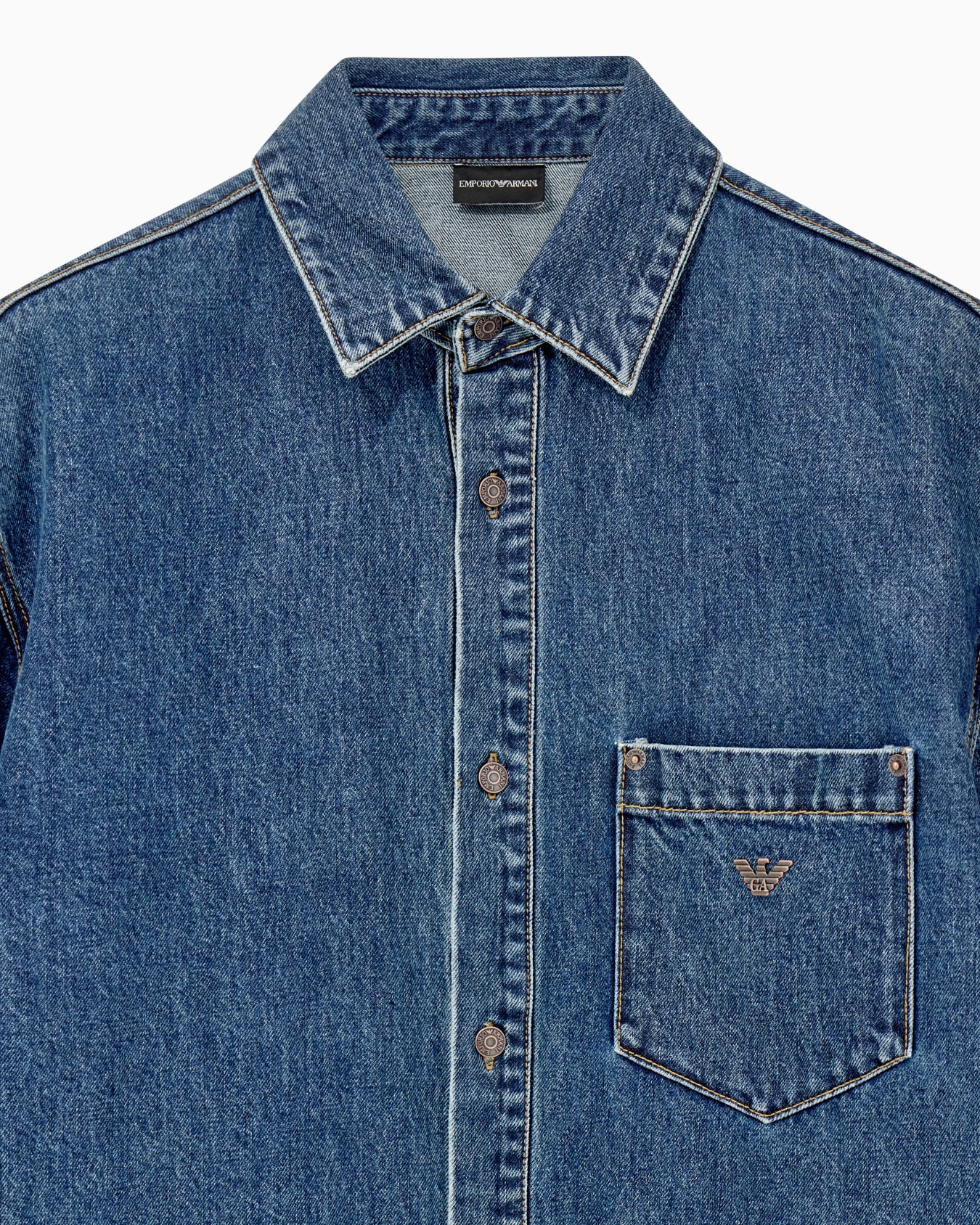 Cotton denim shirt with a chest pocket and metallic buttons Slide 3