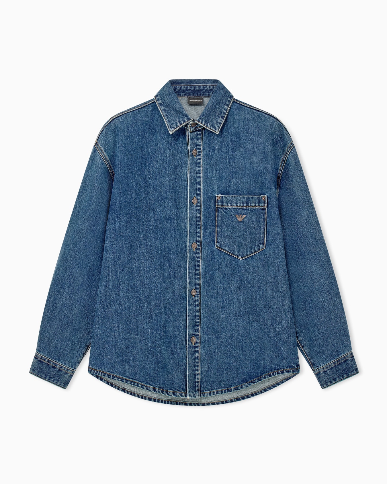 Cotton denim shirt with a chest pocket and metallic buttons Slide 0