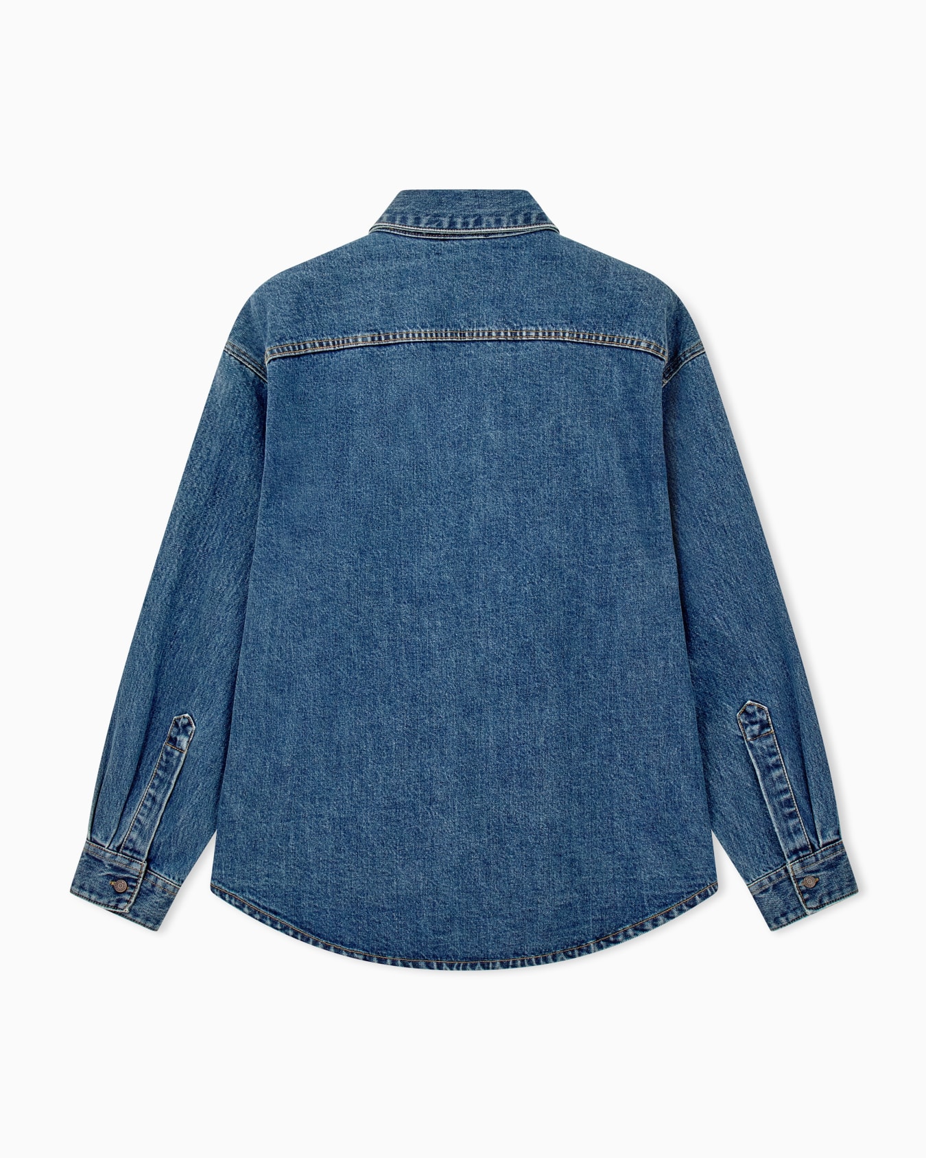 Cotton denim shirt with a chest pocket and metallic buttons Slide 2