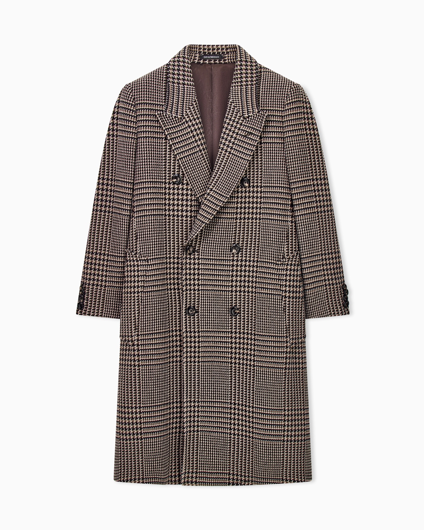 Double-breasted virgin wool coat in Prince of Wales tweed Slide 0