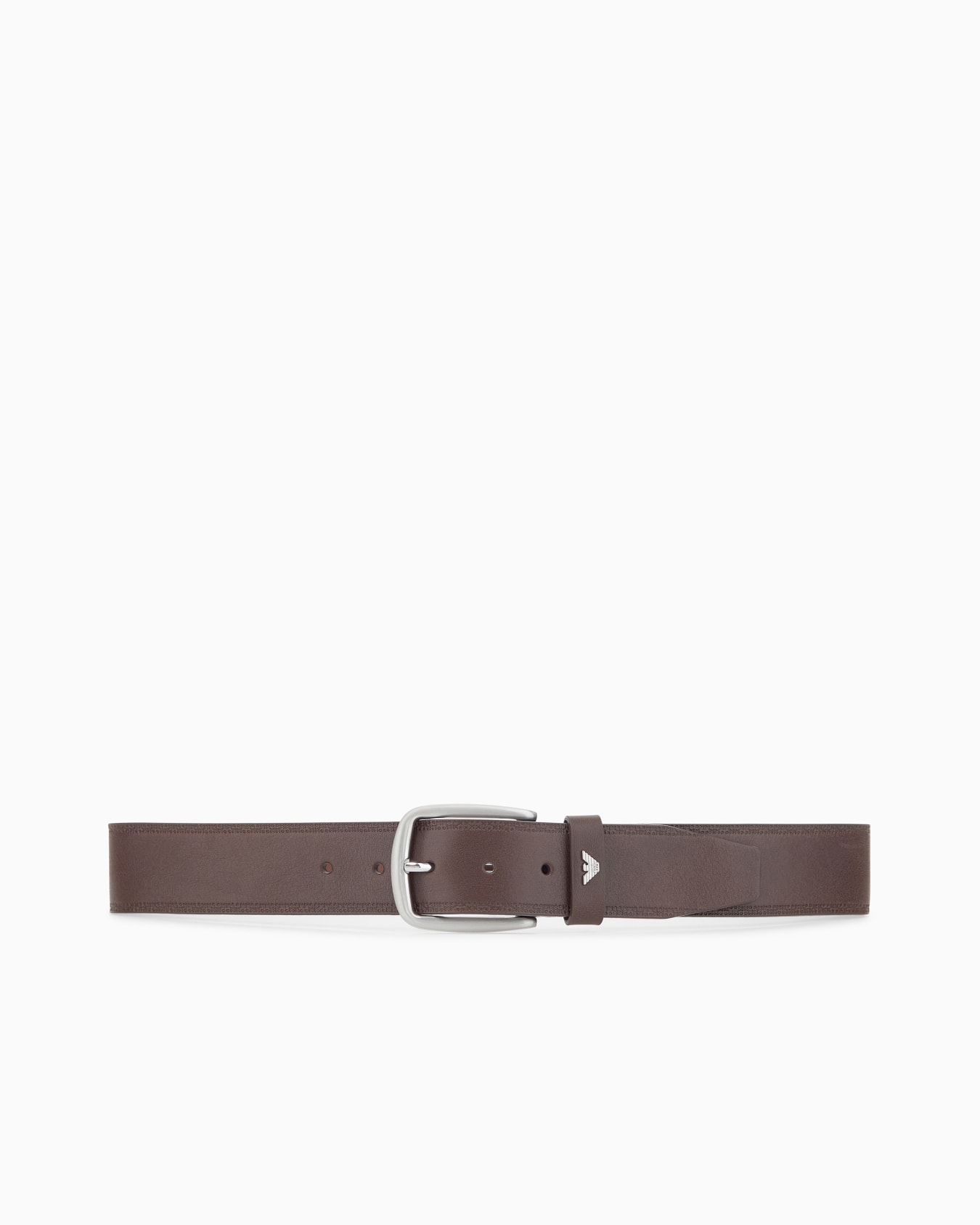 Leather tongue belt with an embossed logo and metal buckle 슬라이드 2