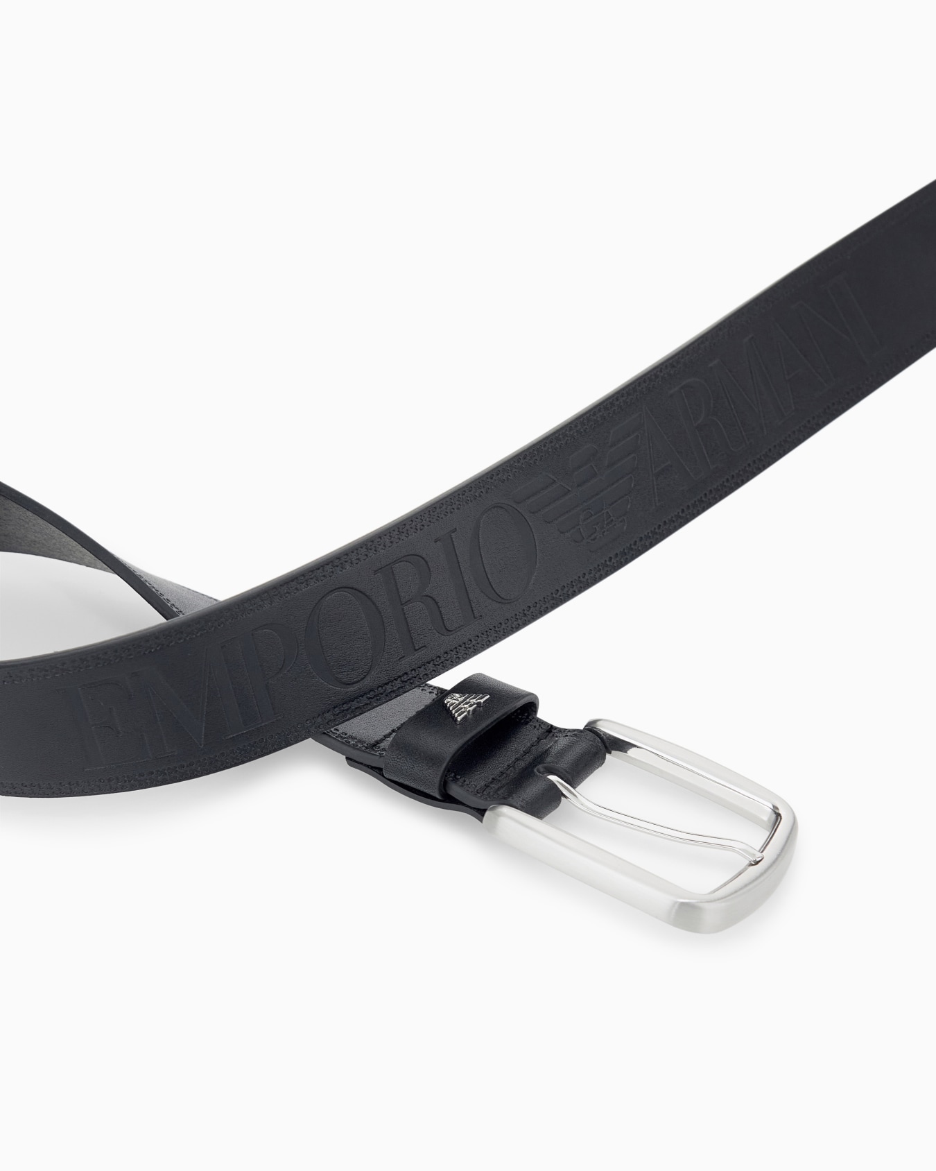 Leather tongue belt with an embossed logo and metal buckle 슬라이드 1