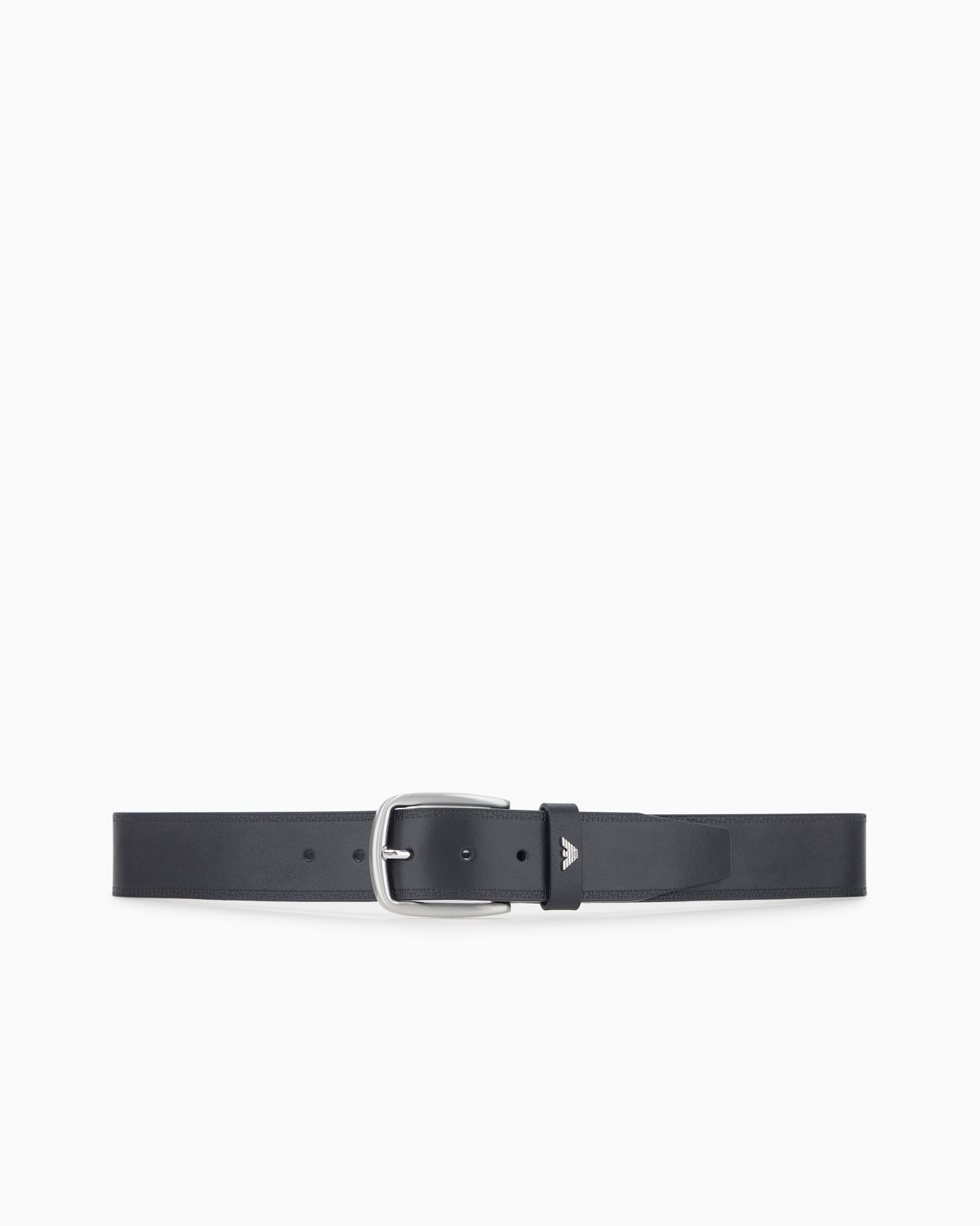Leather tongue belt with an embossed logo and metal buckle 슬라이드 2