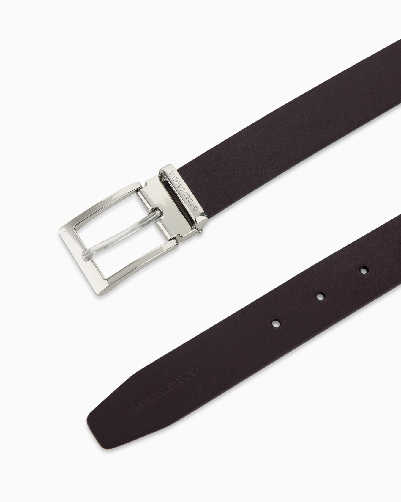 Smooth leather tongue belt with a rectangular metal buckle Slide 1